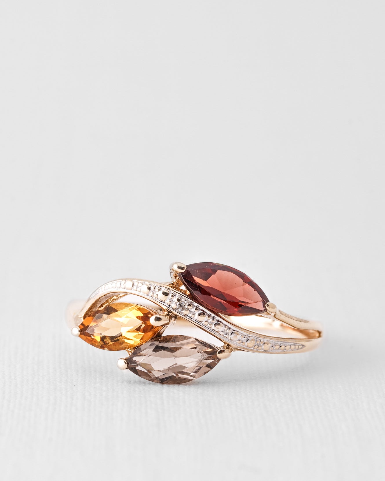 Annelise | Vintage Granaat, Citrien, Kwarts & Diamant Cluster Ring