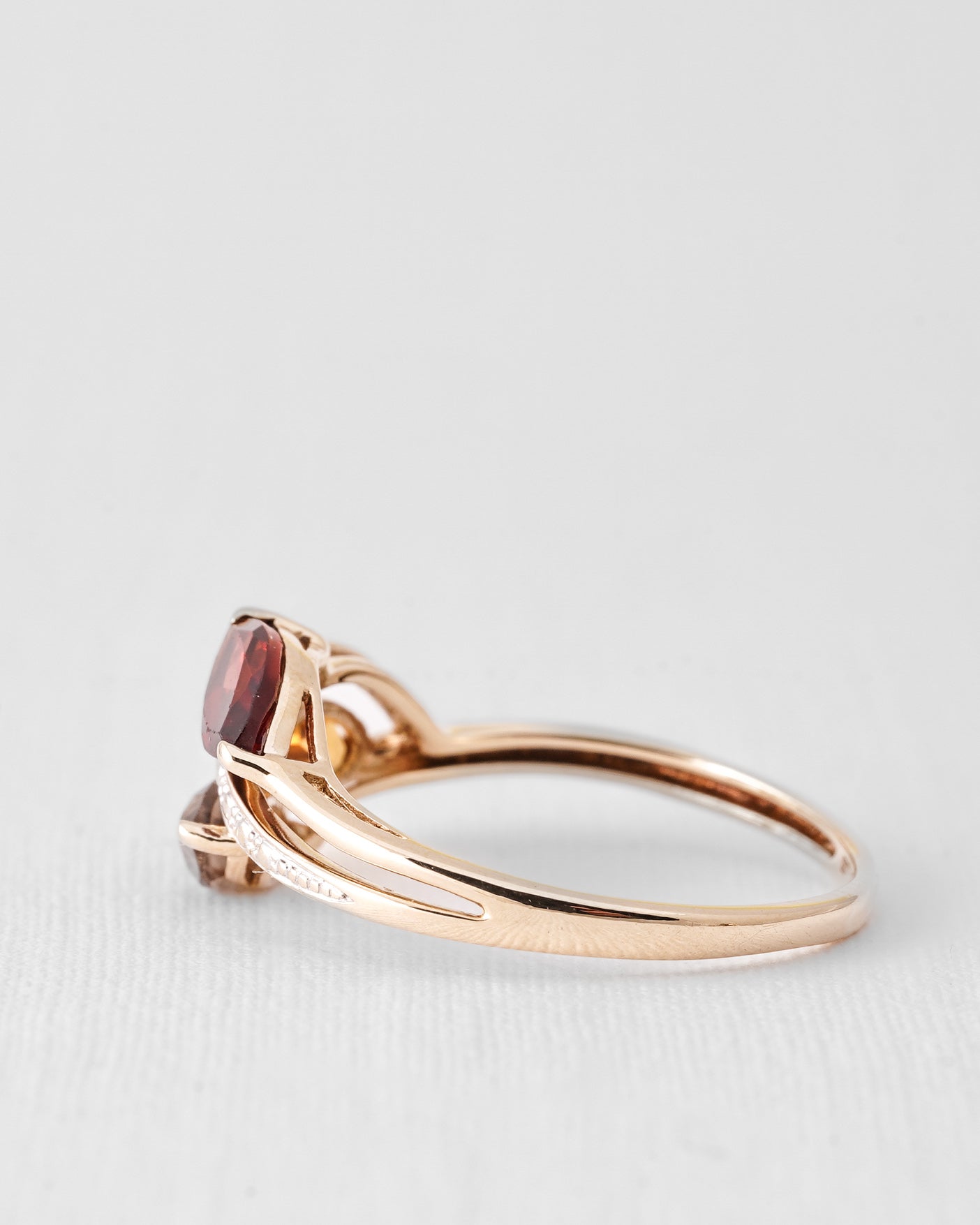 Annelise | Vintage Granaat, Citrien, Kwarts & Diamant Cluster Ring