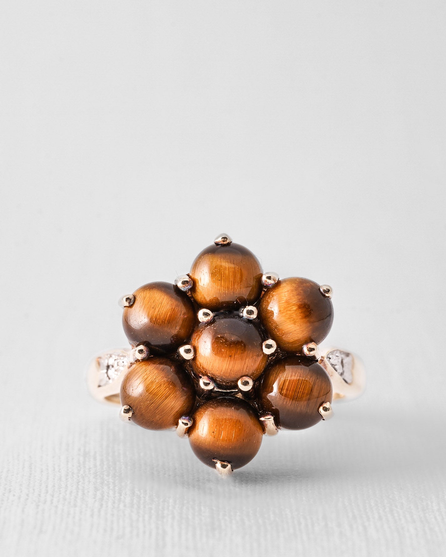 Irene | Vintage Tijgeroog & Diamant Cluster Ring