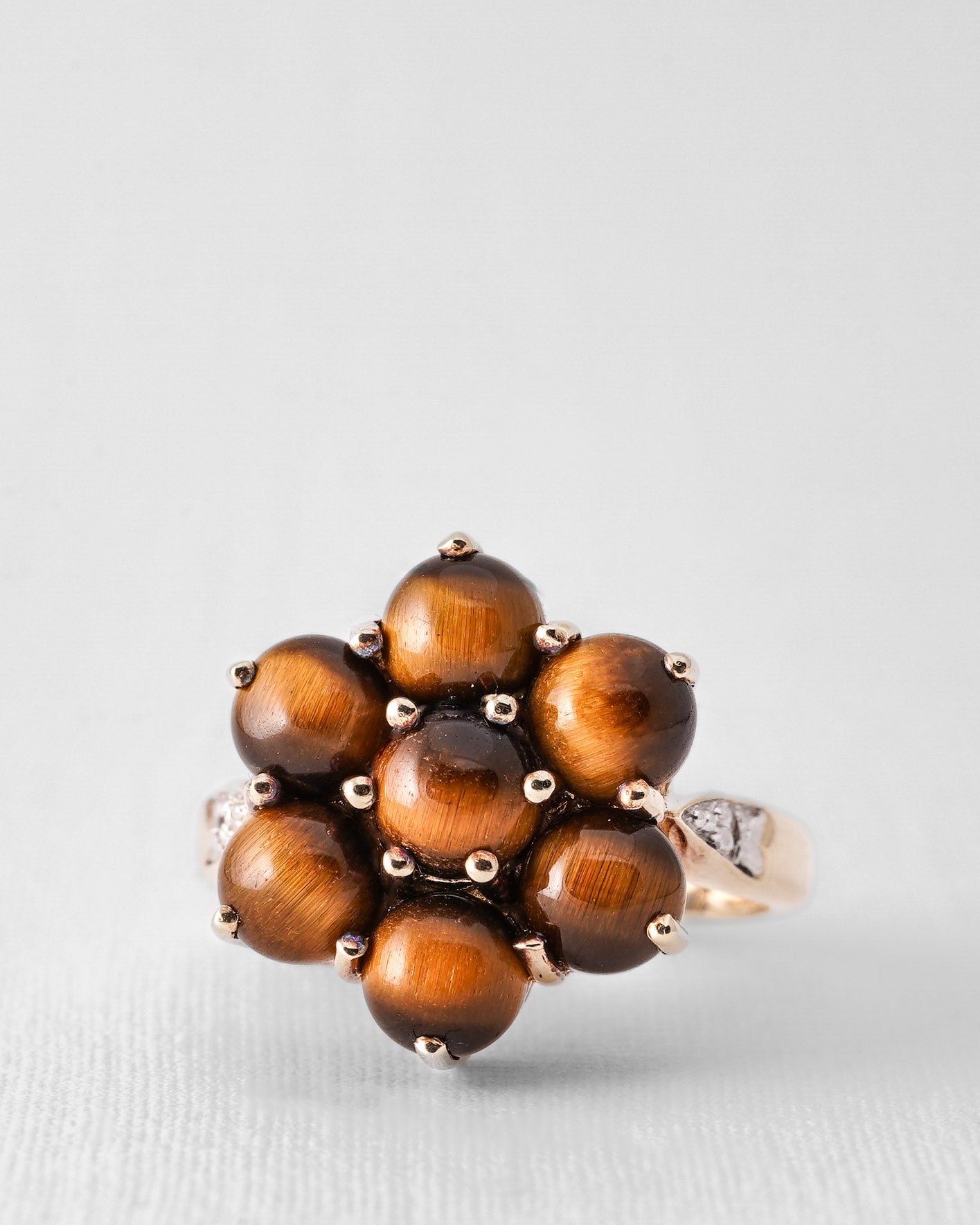 Irene | Vintage Tijgeroog & Diamant Cluster Ring