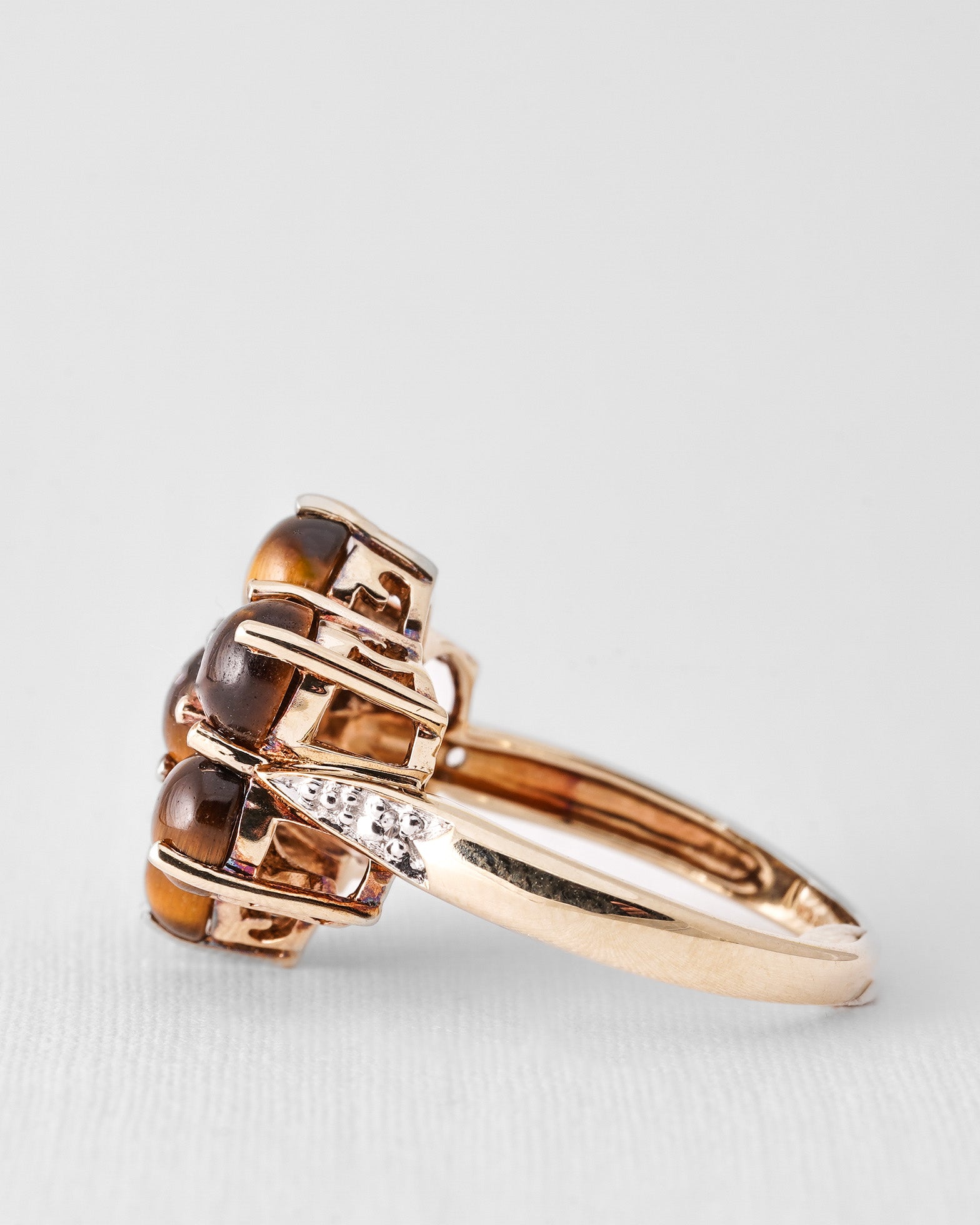 Irene | Vintage Tijgeroog & Diamant Cluster Ring