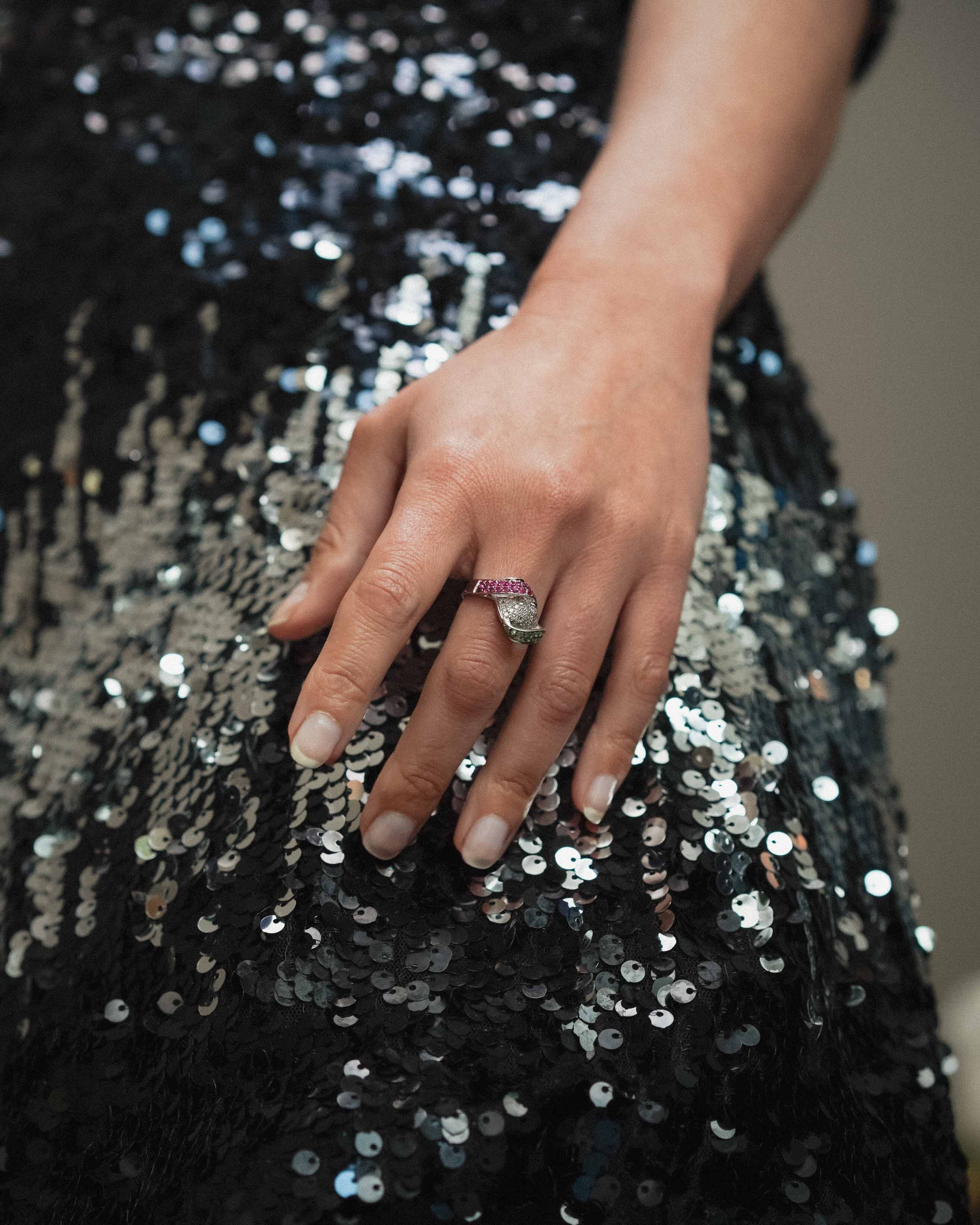 Marinne | 18K Witgoud & Robijn & Tsavoriet Cut, Diamant Brilliant Cut Ring