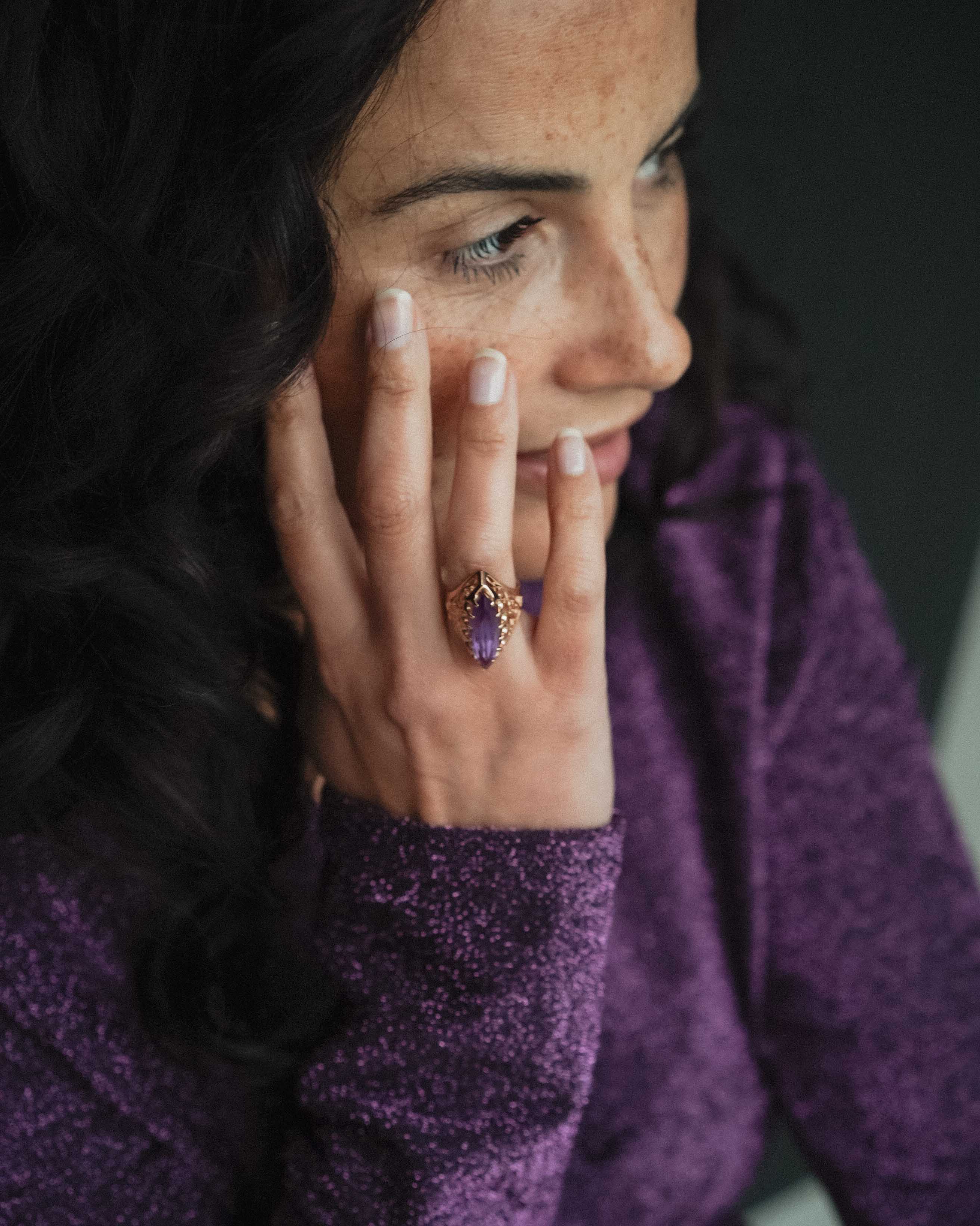 Athenia | 14K Rosé Goud & Amethist Marquise Cut Ring