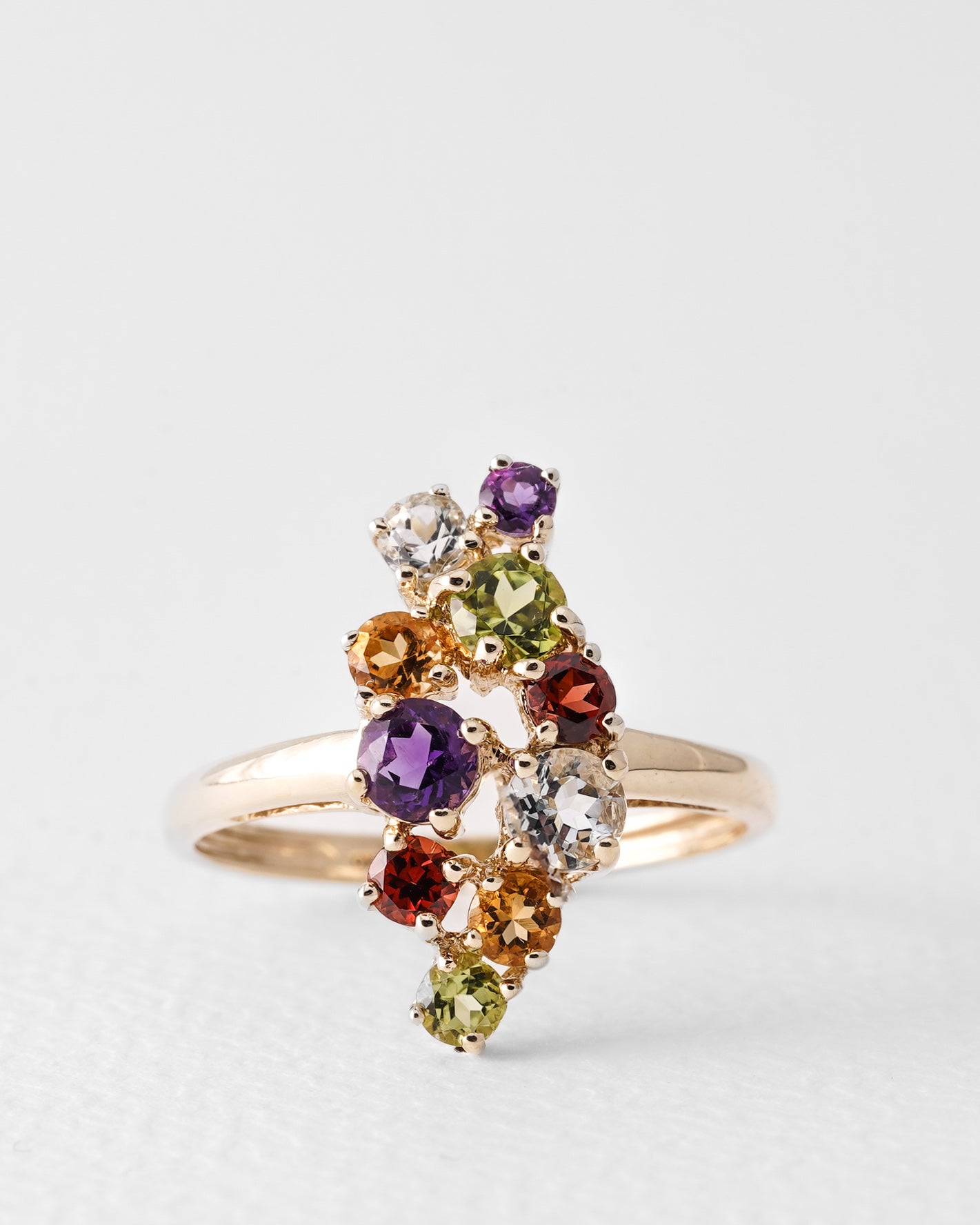 Thalie | Vintage Amethist, Topaas, Citrien & Granaat Cluster Ring