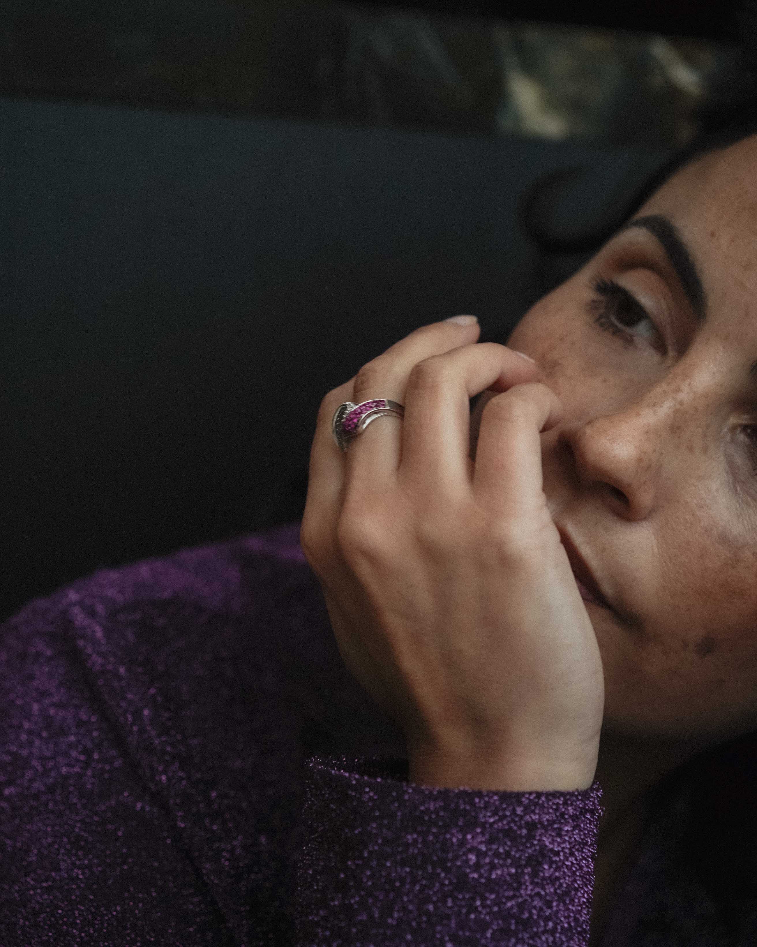 Marinne | 18K Witgoud & Robijn & Tsavoriet Cut, Diamant Brilliant Cut Ring