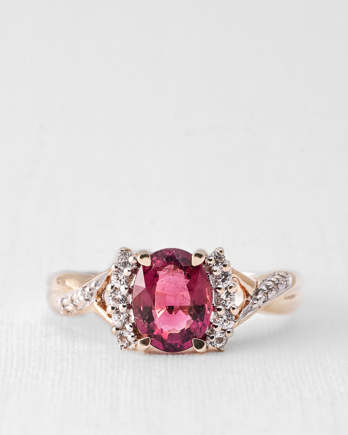 Evelina | Vintage Tourmaline & White Sapphire Tripstone Ring