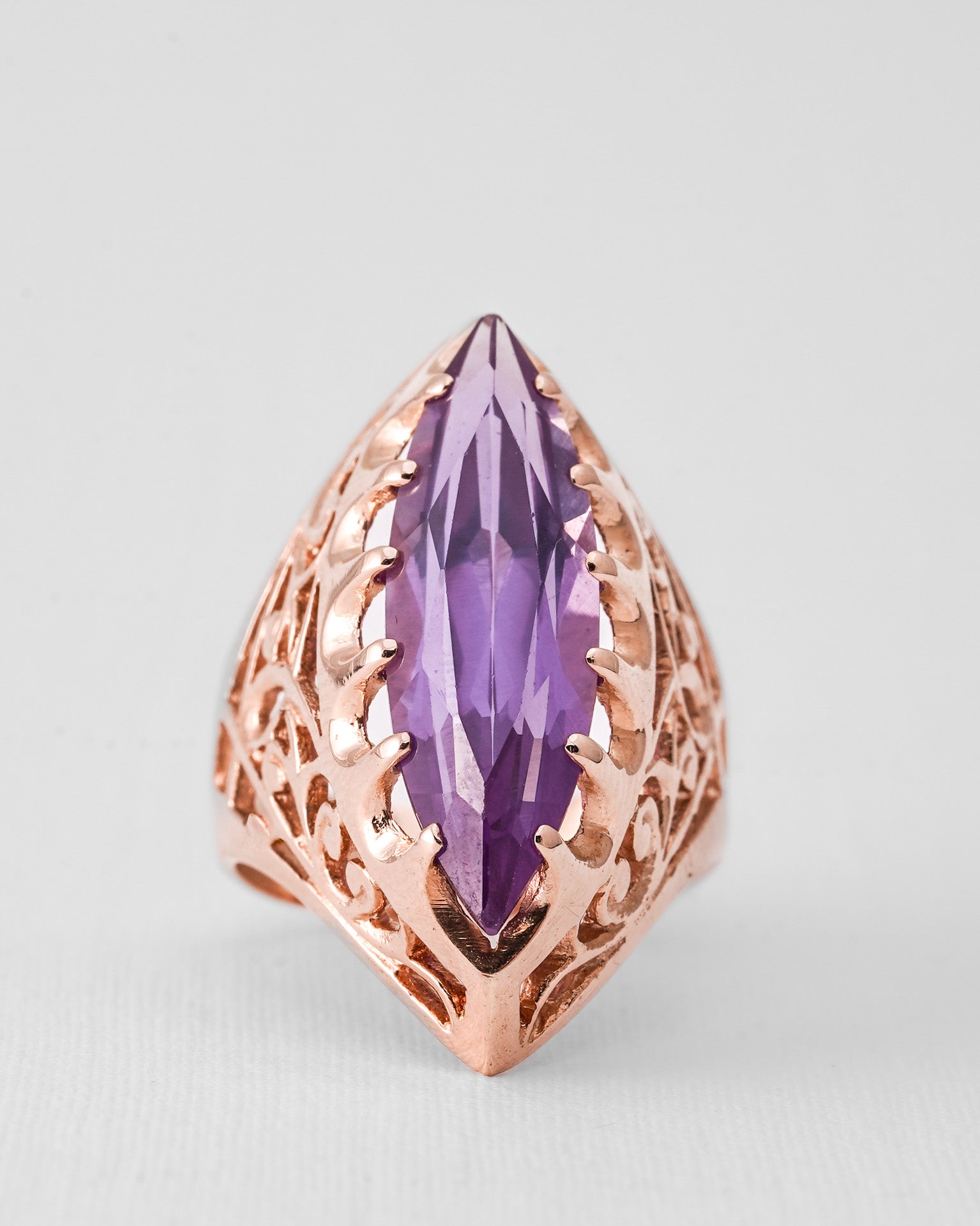 Athenia | 14K Rosé Goud & Amethist Marquise Cut Ring