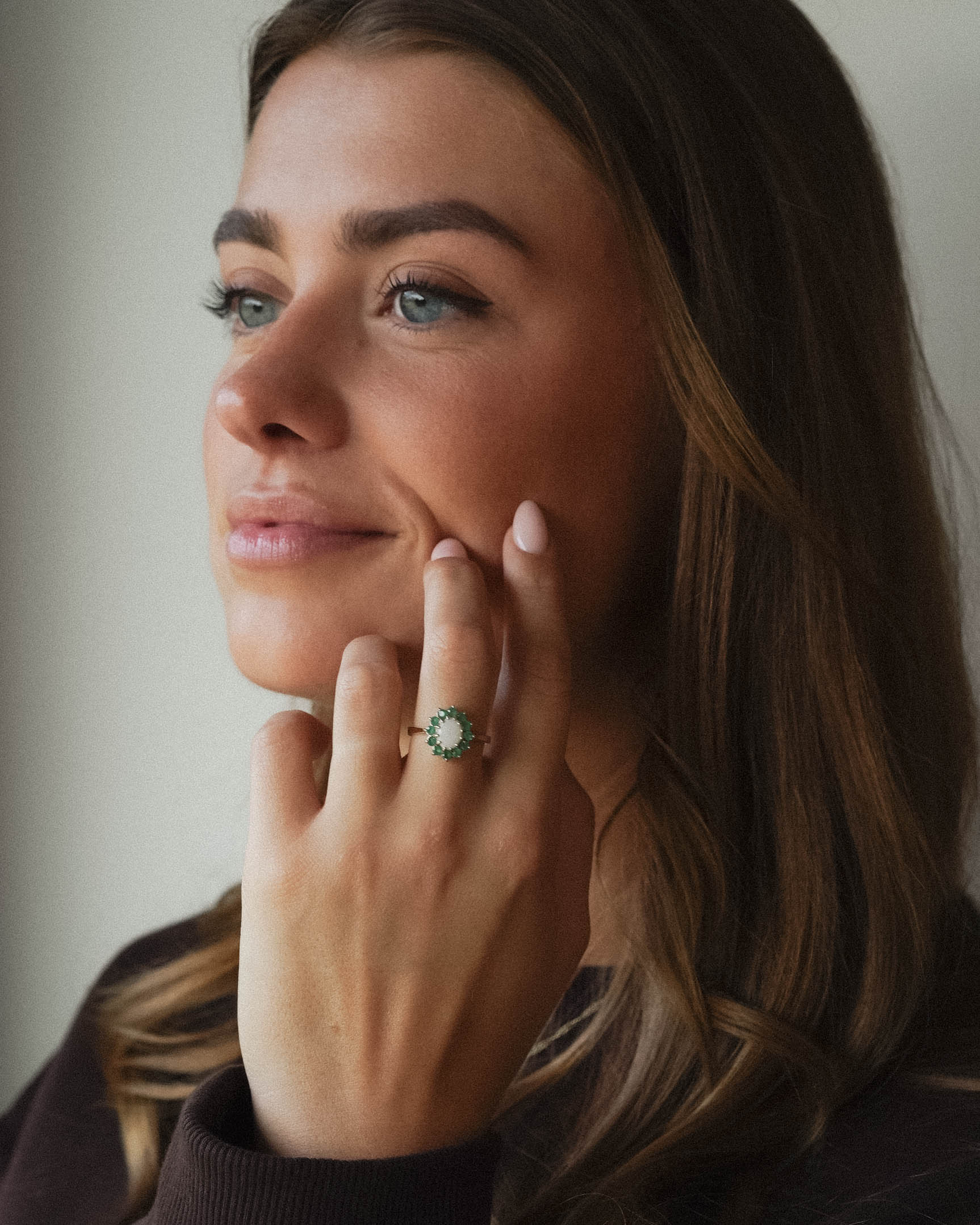 Melura | Vintage Opaal & Groene Agaat Cluster Ring