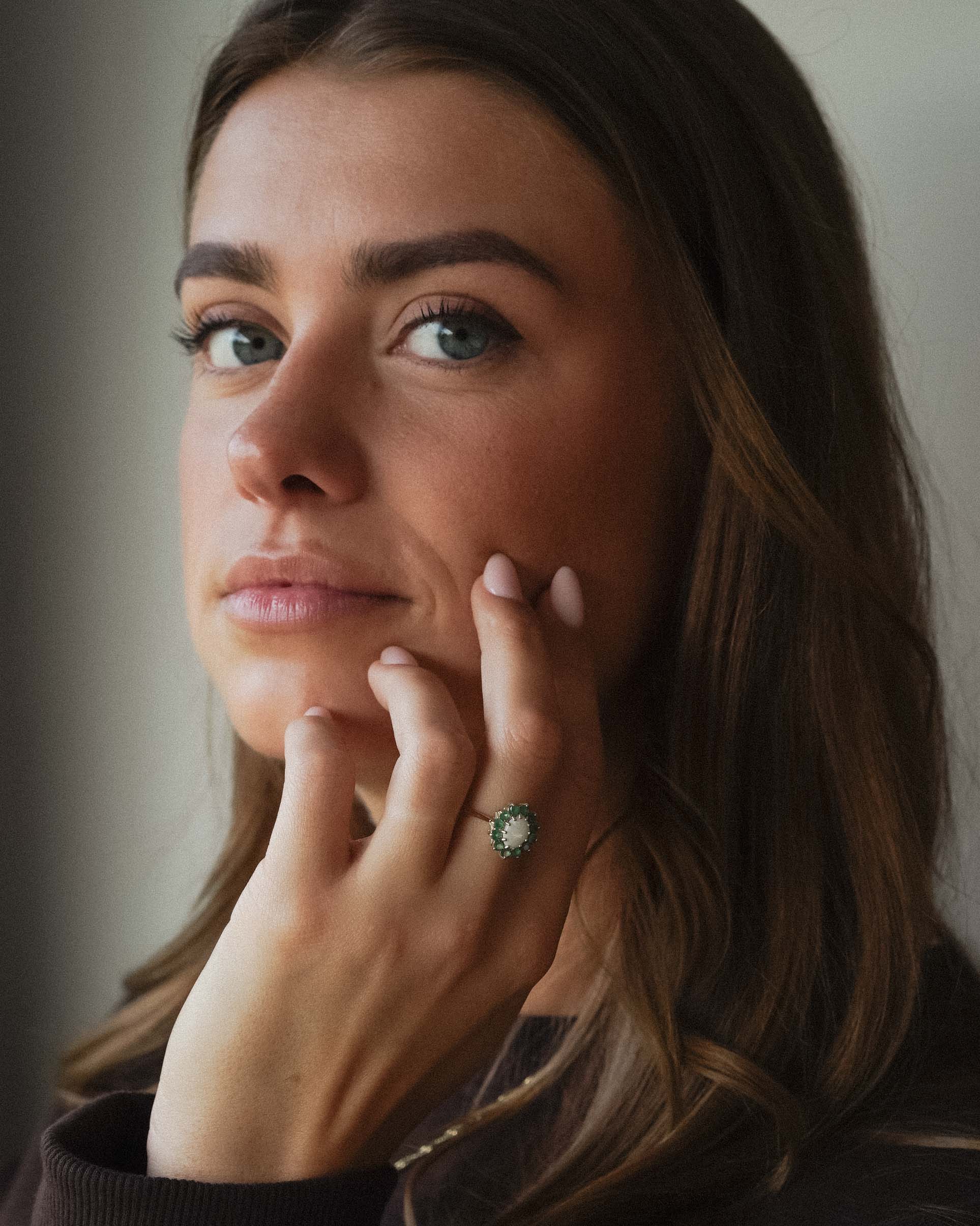 Melura | Vintage Opaal & Groene Agaat Cluster Ring