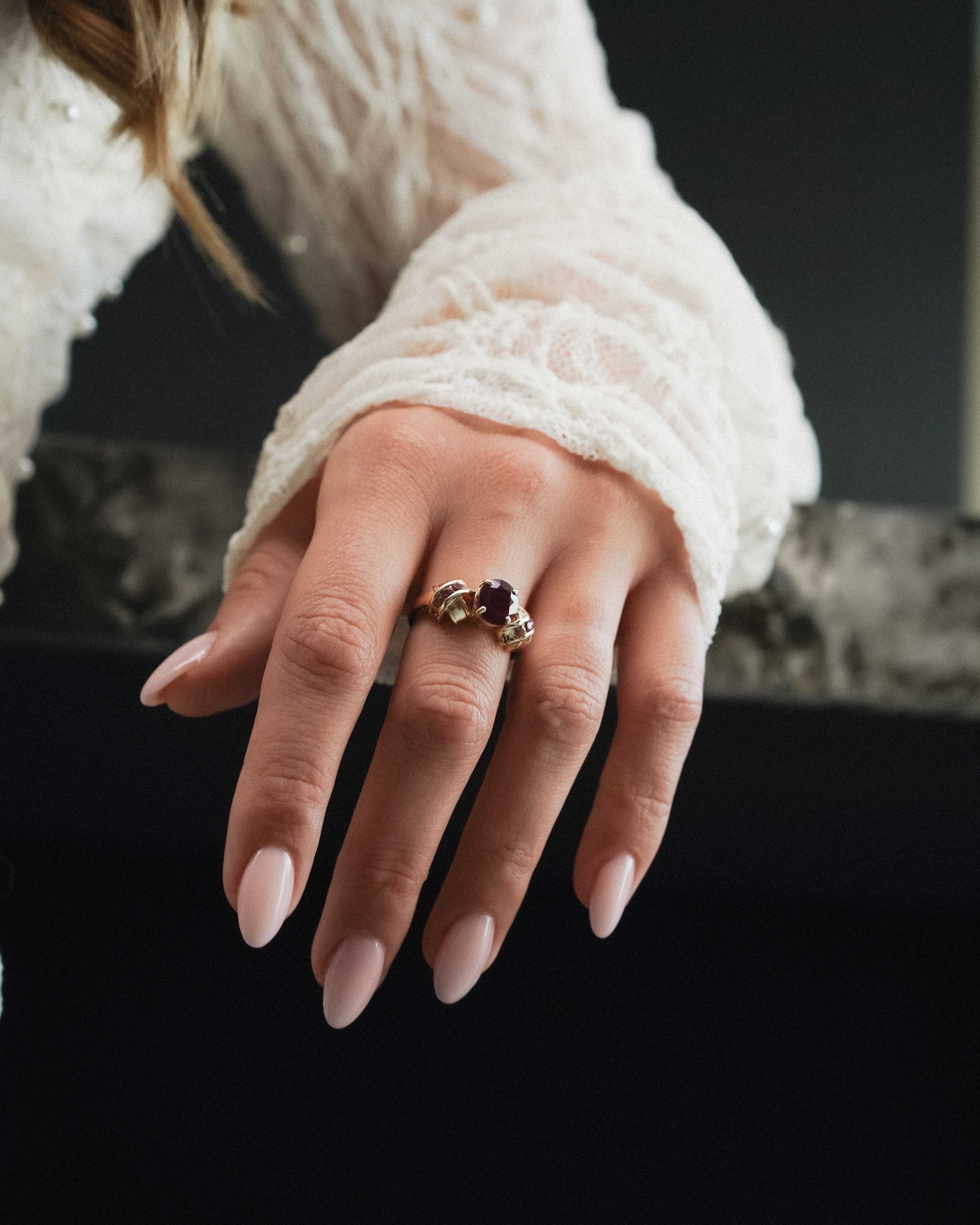 Coralie | Vintage Robijn & Toermalijn Driesteen Ring