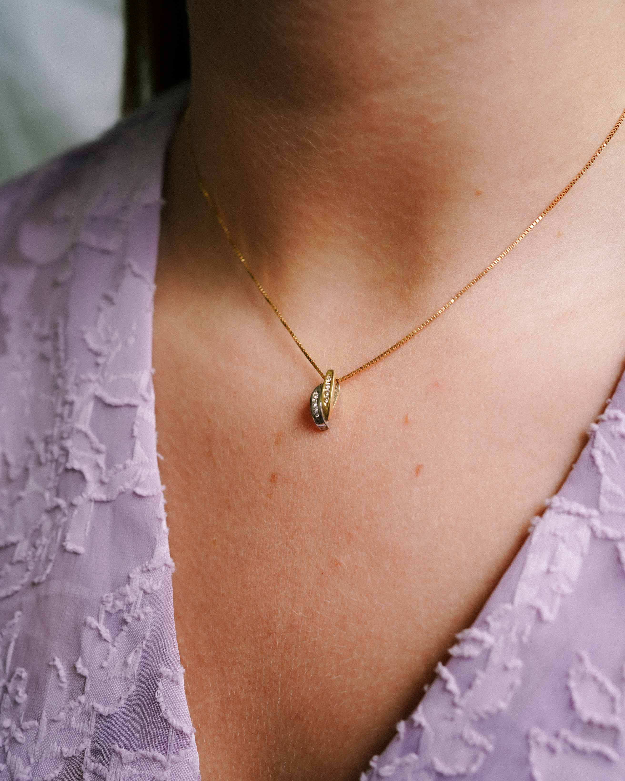 Noa | 14K Wit & Geel Gouden (0.09ct) Diamanten Hanger