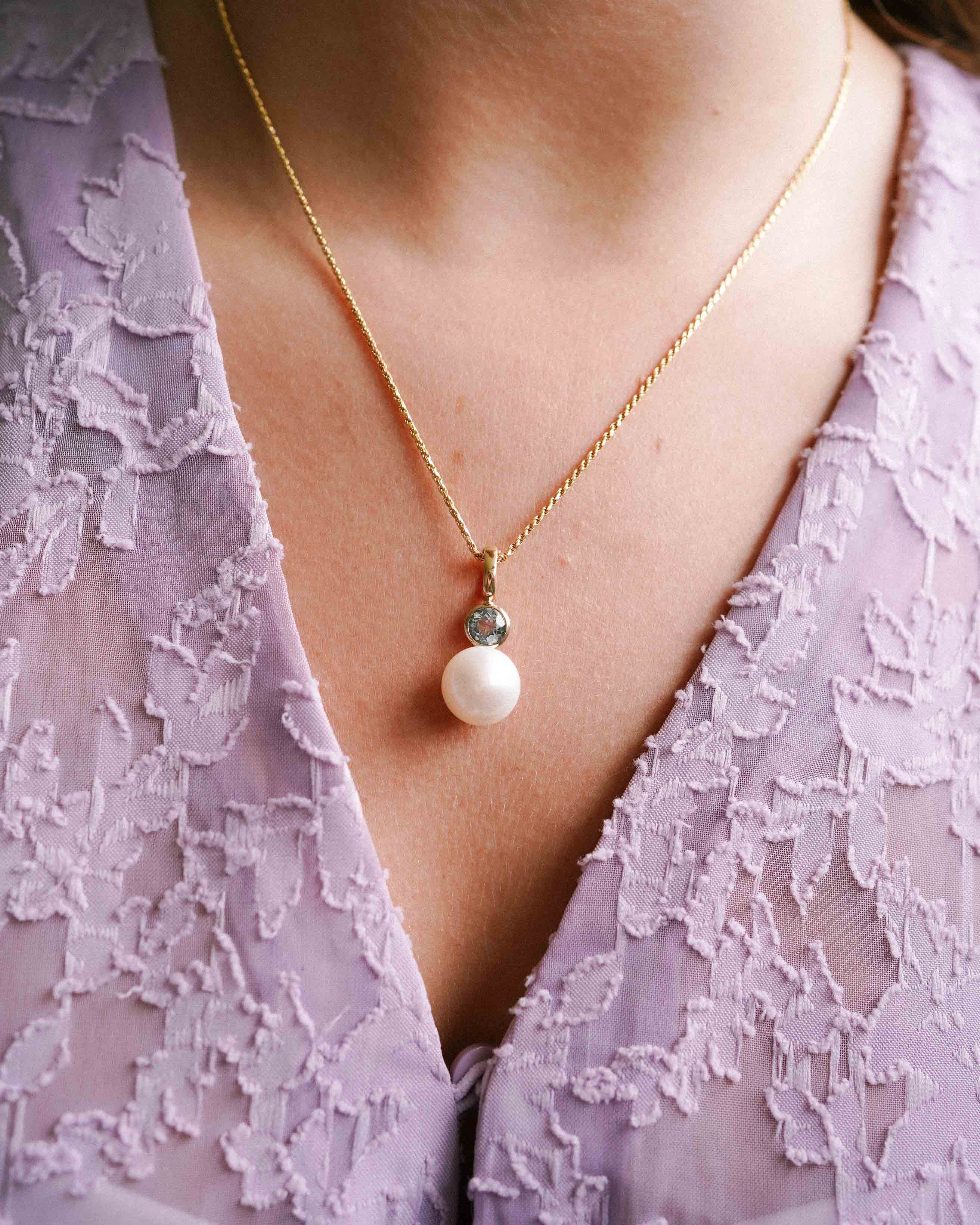 Alia | 14K Geel Gouden Zoutwater Parel & Aquamarijn Hanger