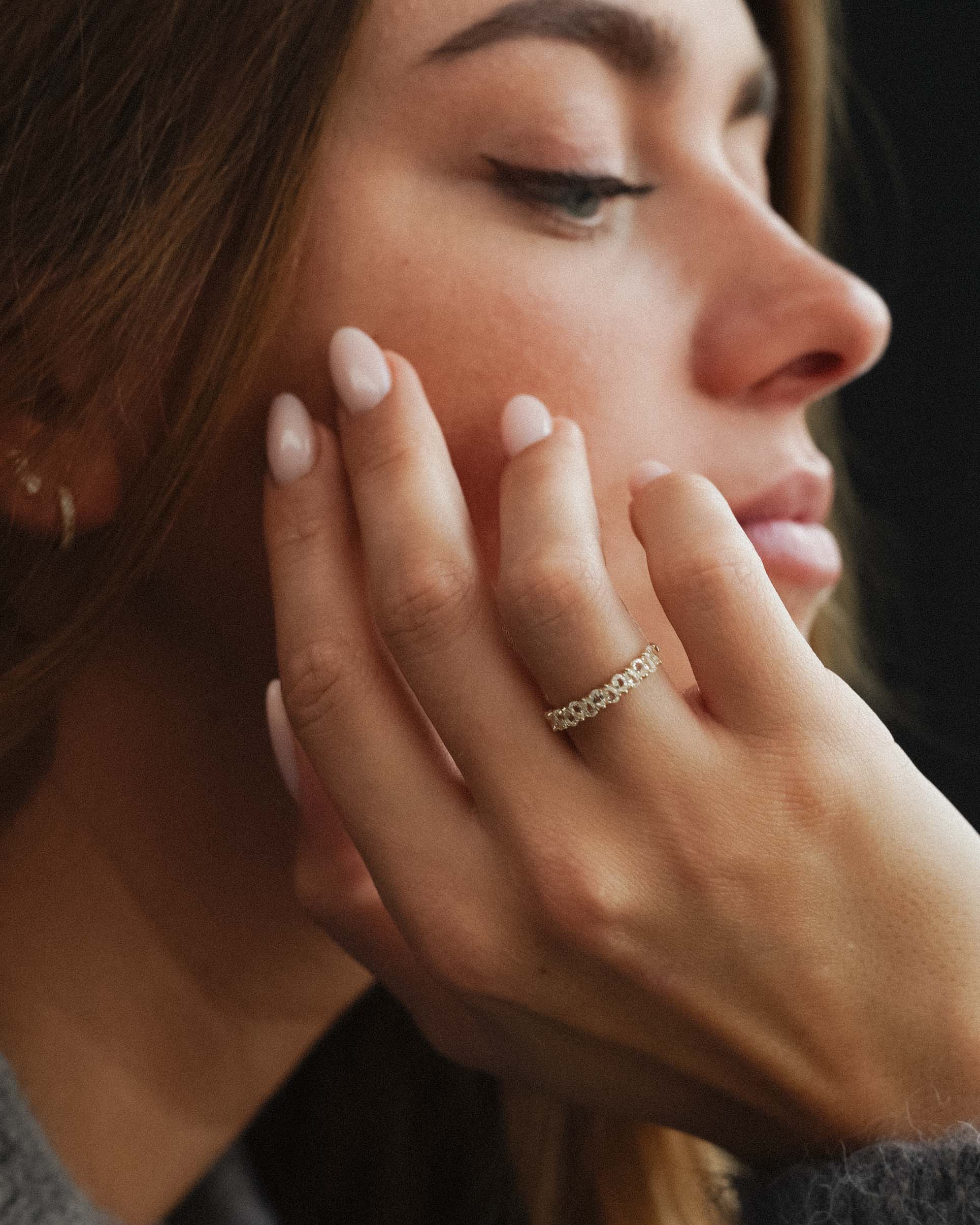 Eirene | 14K White Topaz Half Eternity Pear Cut Ring