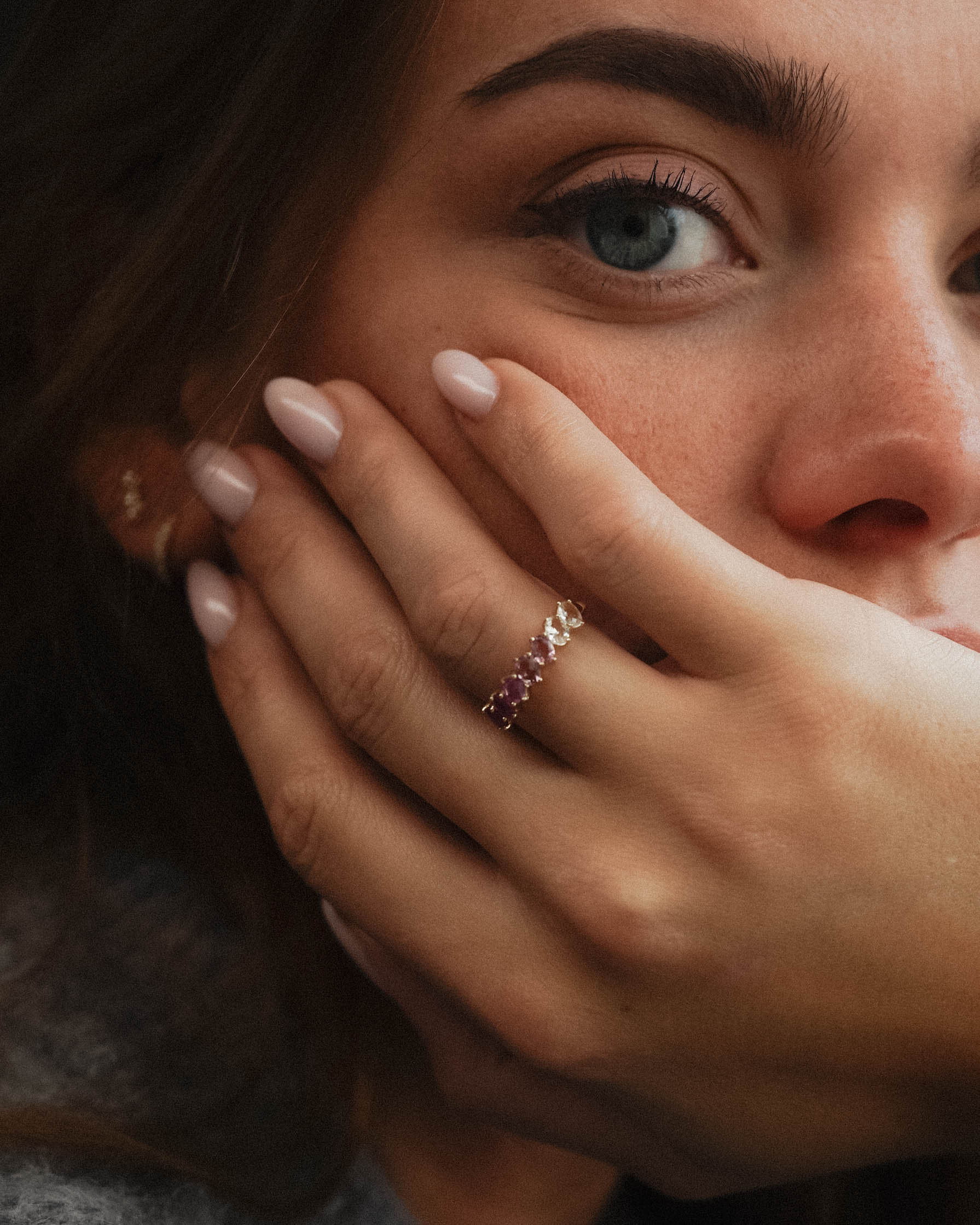 Elowen | 14K Tourmaline, Pink Sapphire & White Sapphire Half Eternity Ring