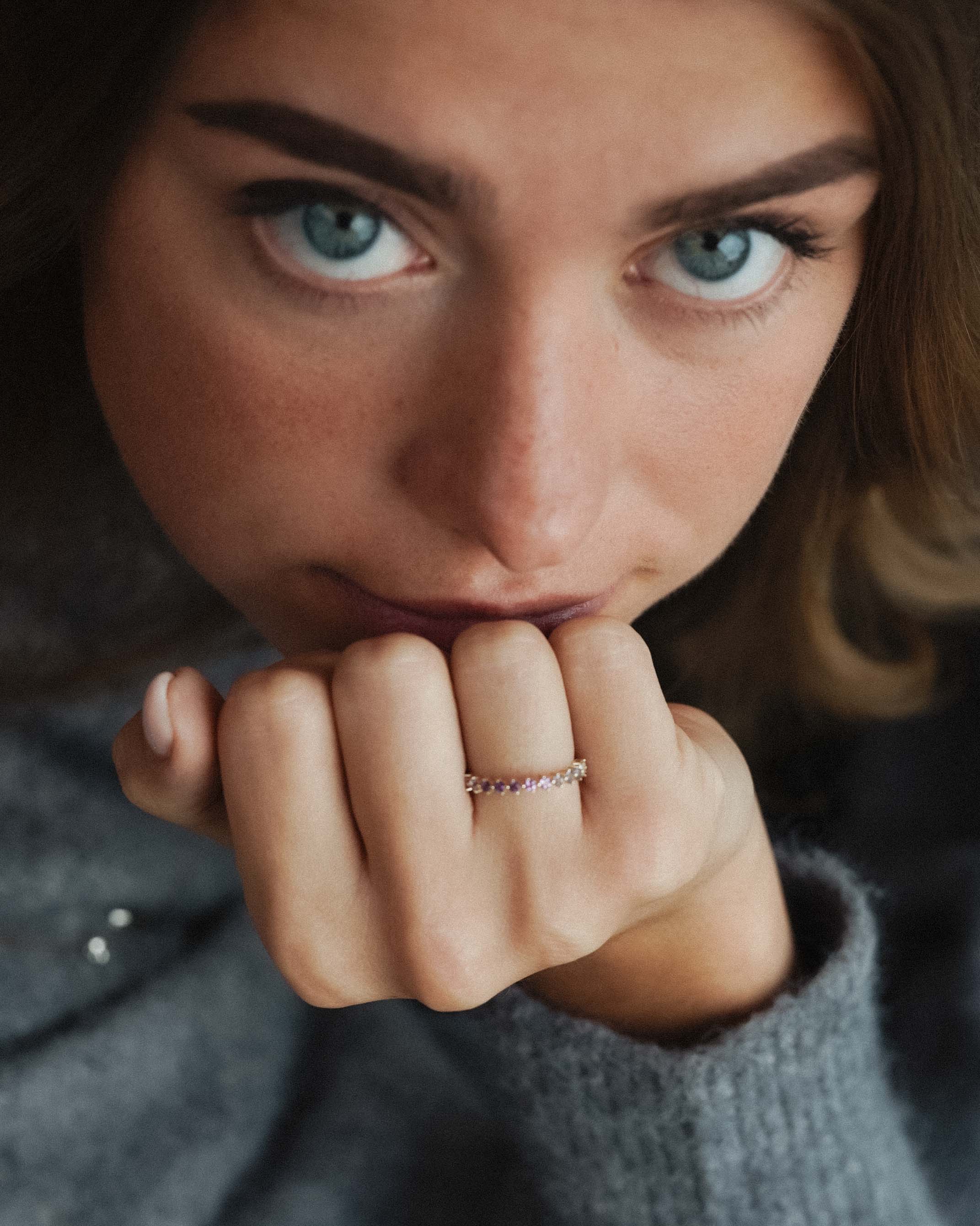 Vionne | 14K Amethyst, Cordierite & White Sapphire Pavé Ring