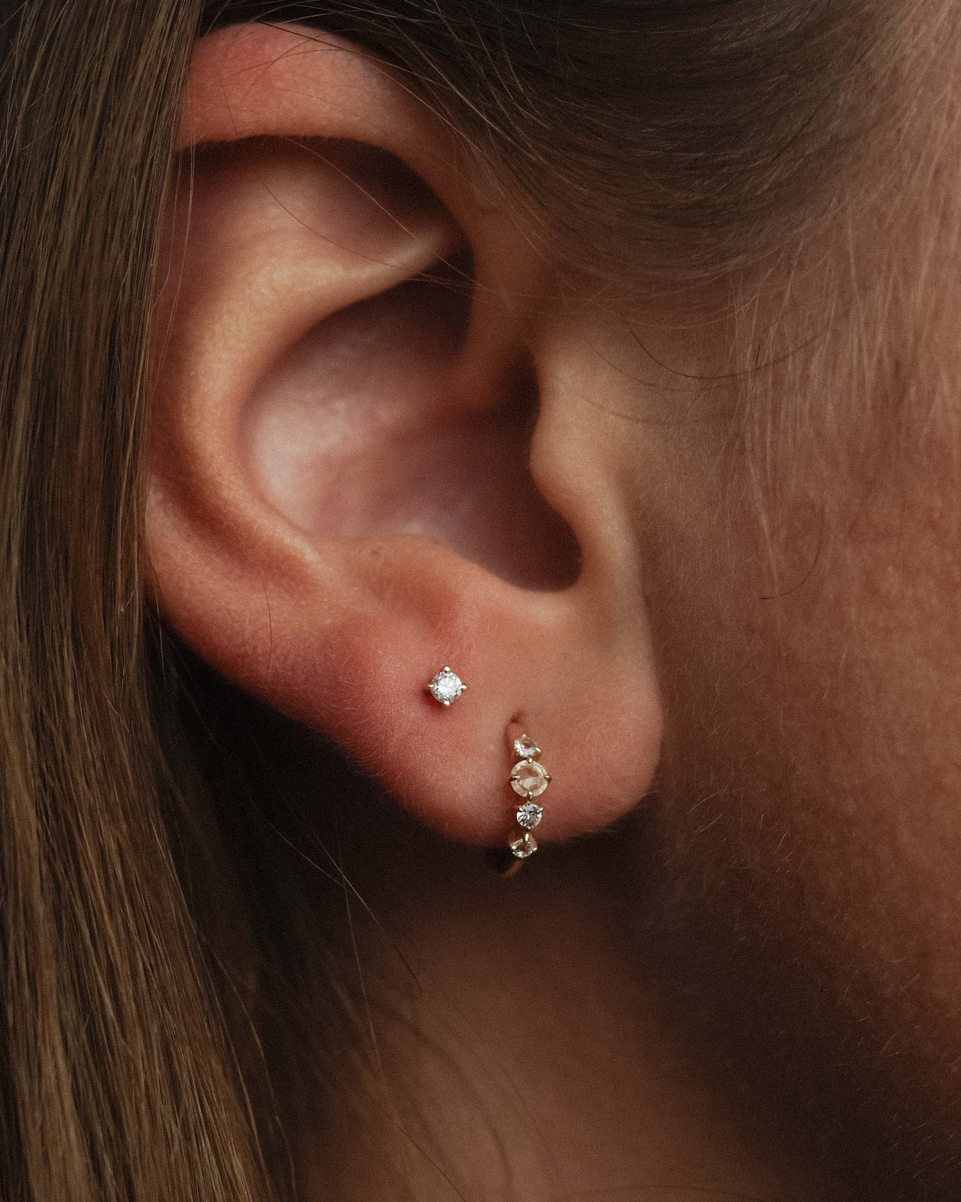 Elisa | 14K White Sapphire Huggies