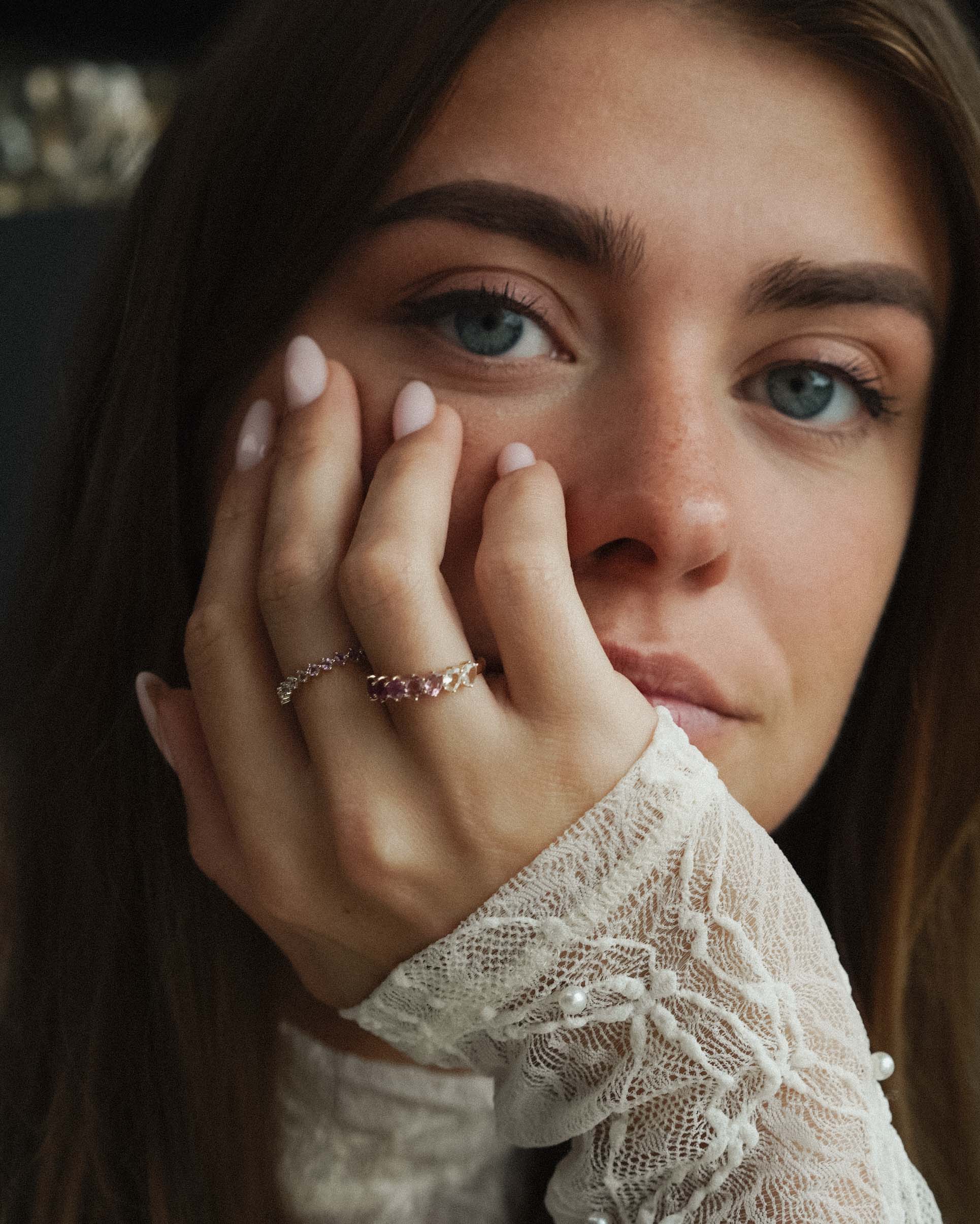 Vionne | 14K Amethyst, Cordierite & White Sapphire Pavé Ring