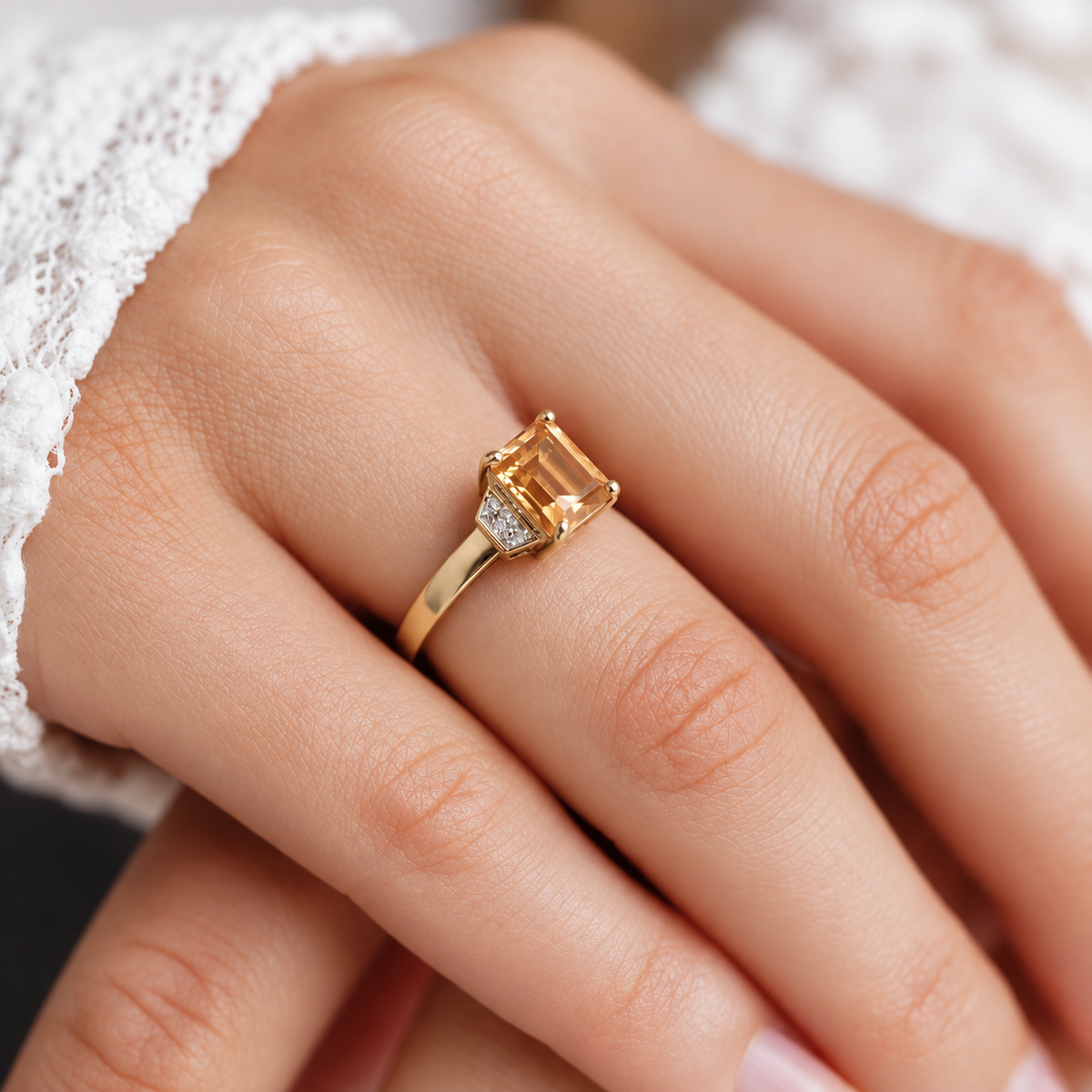 Josefien | Vintage Citrien en Diamant ring - Menina Amsterdam