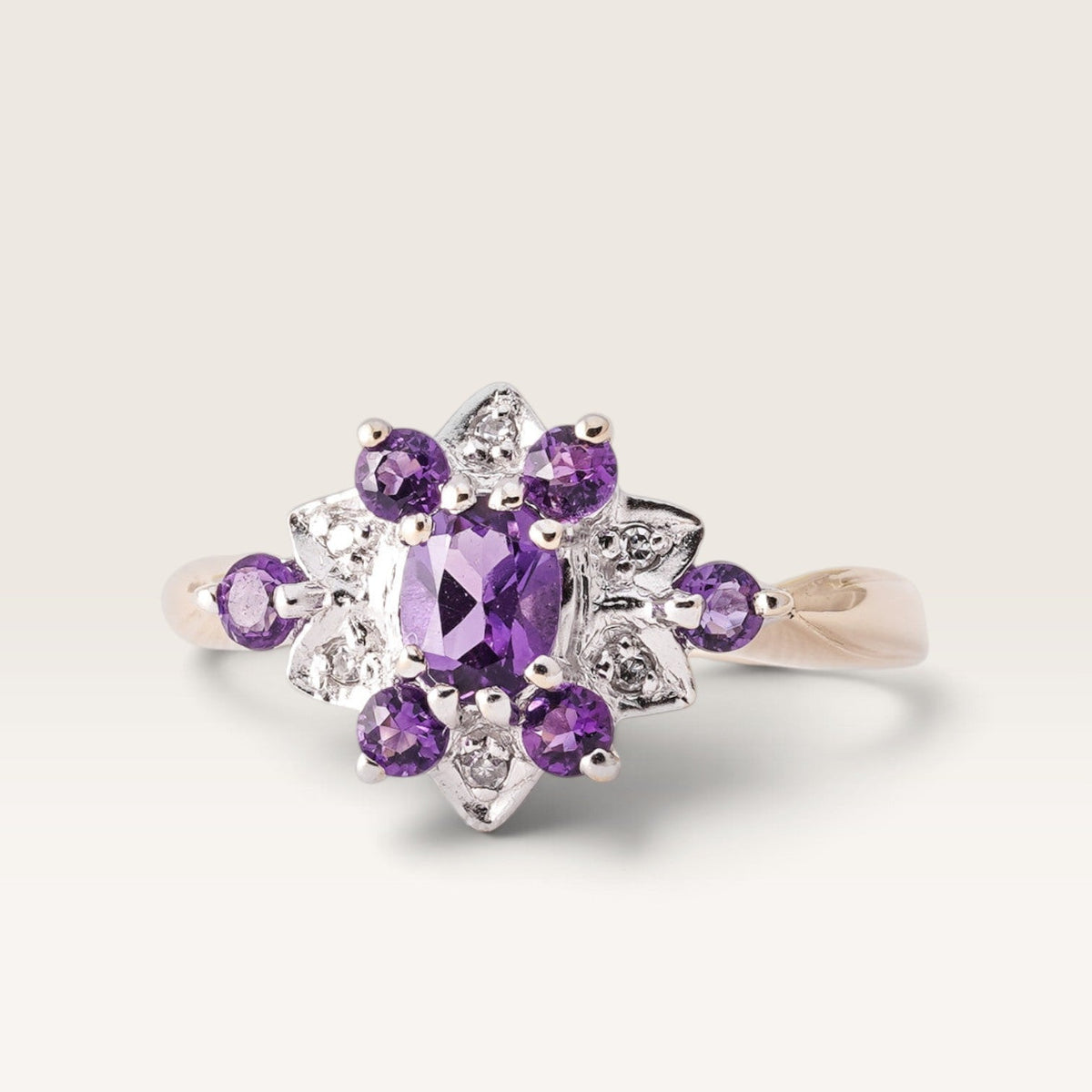 Marenne | Vintage Amethist en Diamant Cluster Ring - Menina Amsterdam