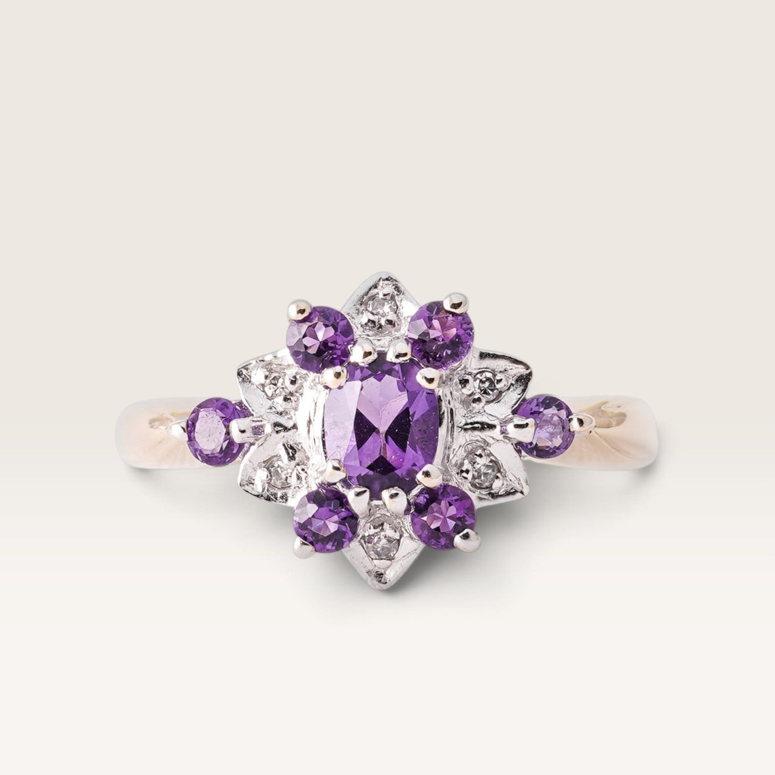 Marenne | Vintage Amethist en Diamant Cluster Ring - Menina Amsterdam