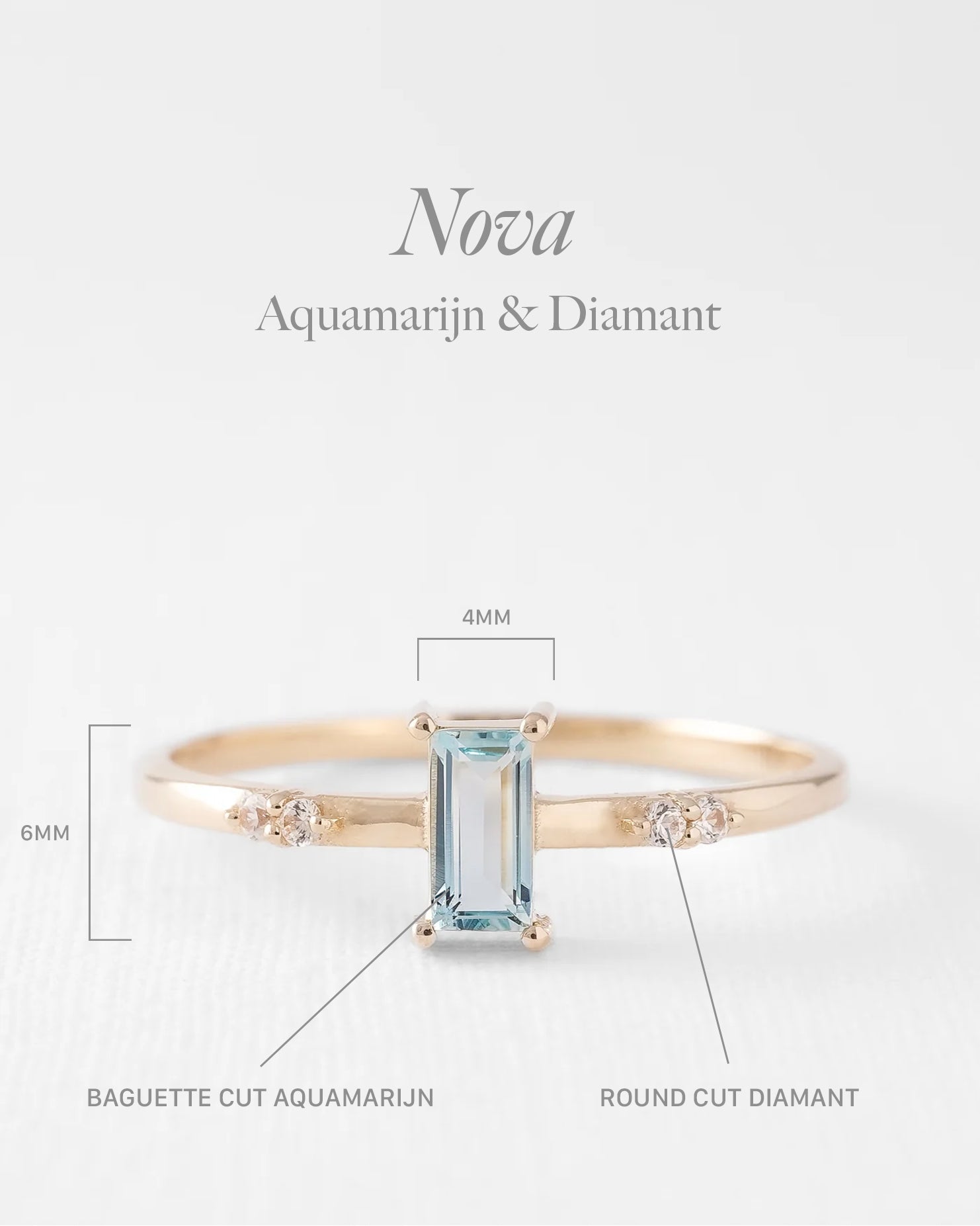 Nova | Aquamarijn Baguette & Diamant Ring - Menina Amsterdam