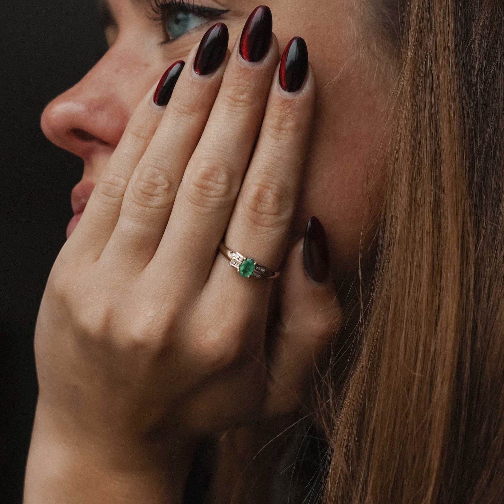 Erya | Vintage Smaragd & Diamant Details Ring - Menina Amsterdam
