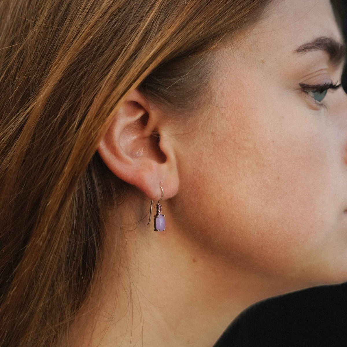 Lily | Vintage Lavendel Jade & Granaat Oorbellen - Menina Amsterdam