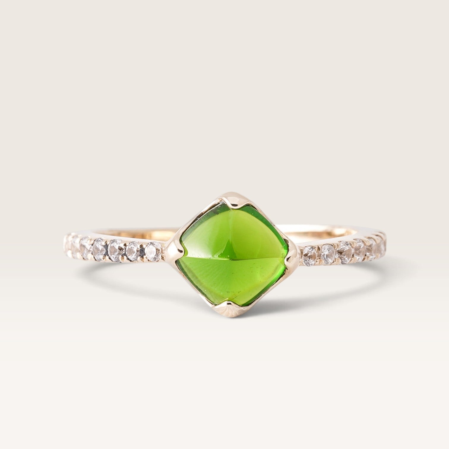 Mirella | Vintage Diopsiet en Witte Saffier Solitaire Ring - Menina Amsterdam