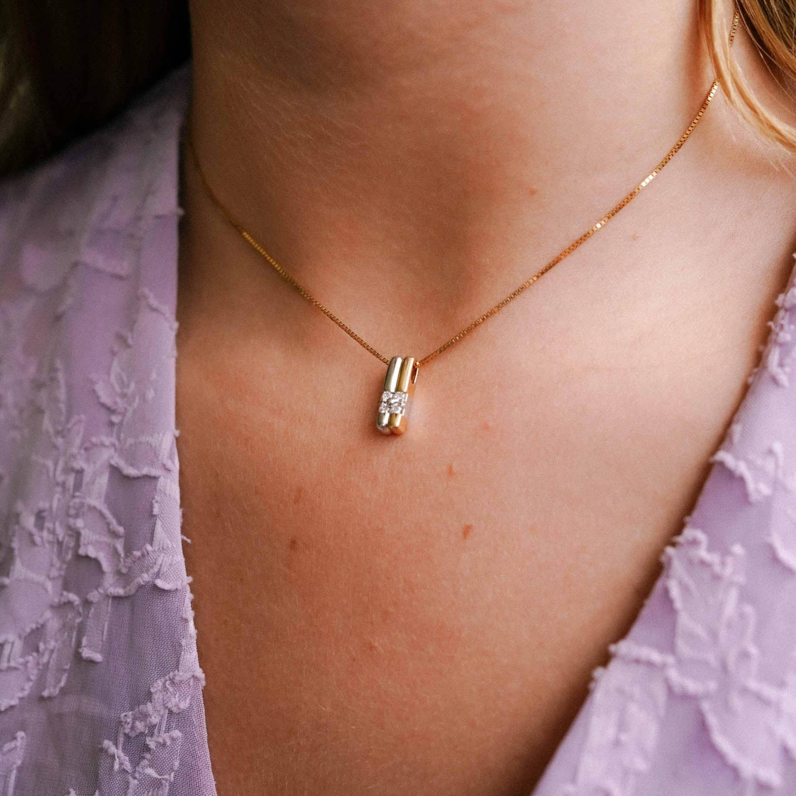 Vivienne | 14K Twotone Diamant Hanger - Menina Amsterdam