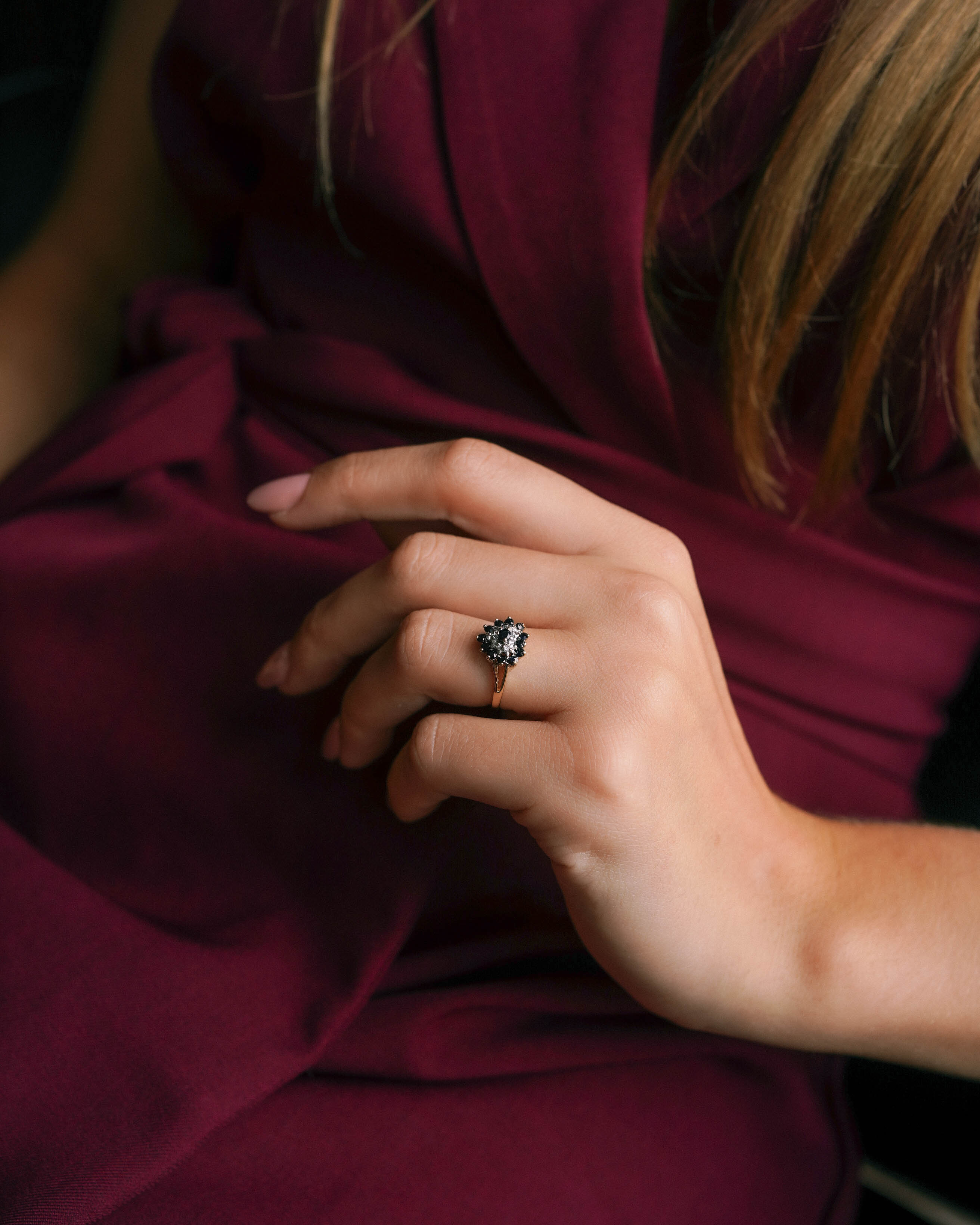 Rosalie | Vintage Saffier & Diamant Cluster Ring