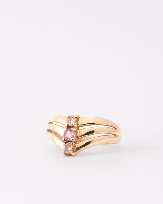 Lova | Vintage Pink Sapphire & Cognac Diamond Wishbone