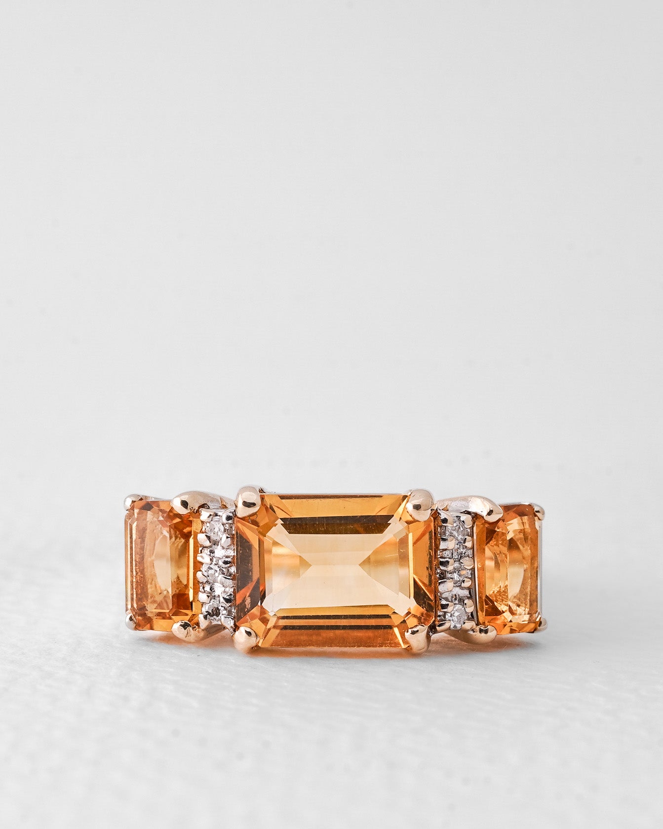 Solara | Vintage Citrien Driesteens & Diamant Details Ring