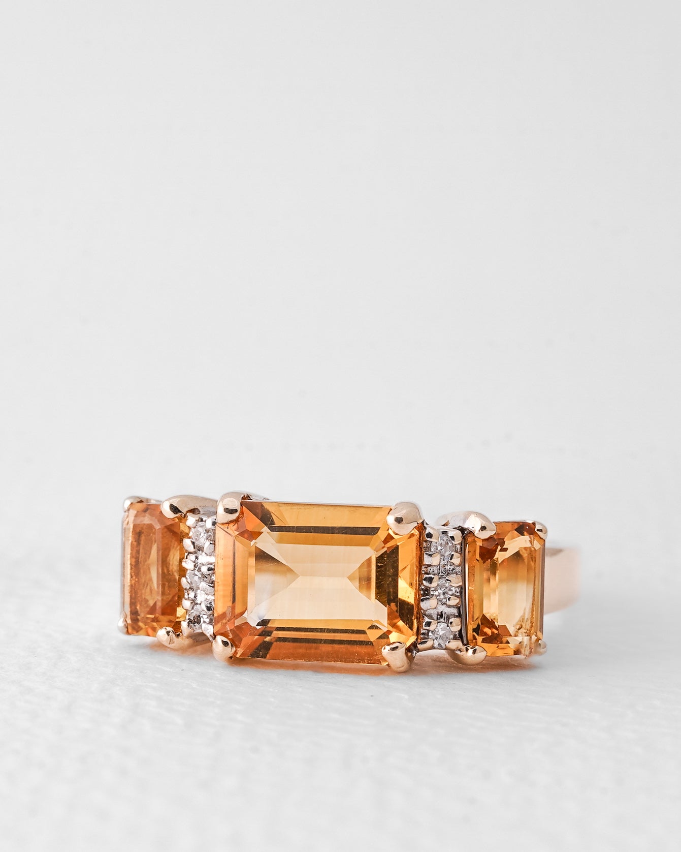 Solara | Vintage Citrien Driesteens & Diamant Details Ring