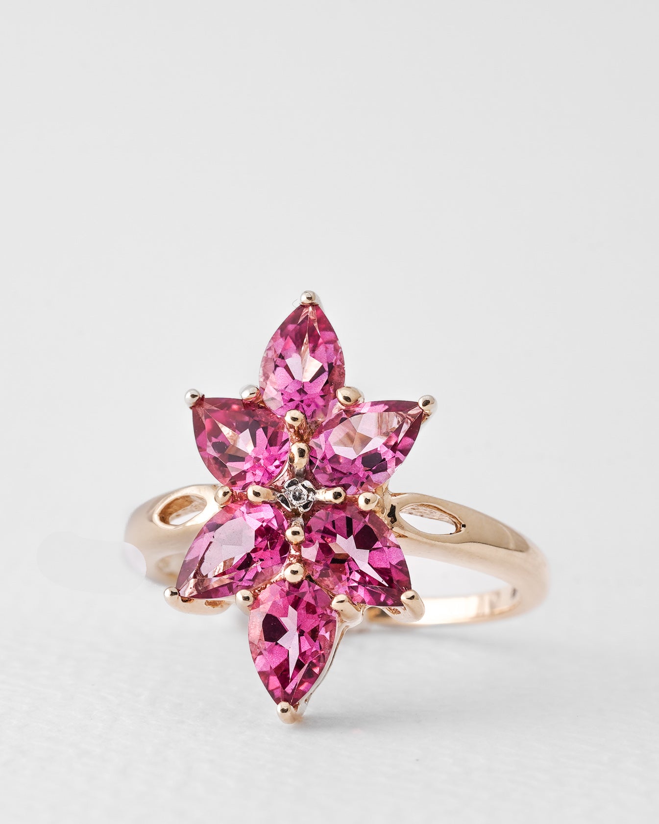Valentina | Vintage Roze Topaas & Diamant Cluster Ring