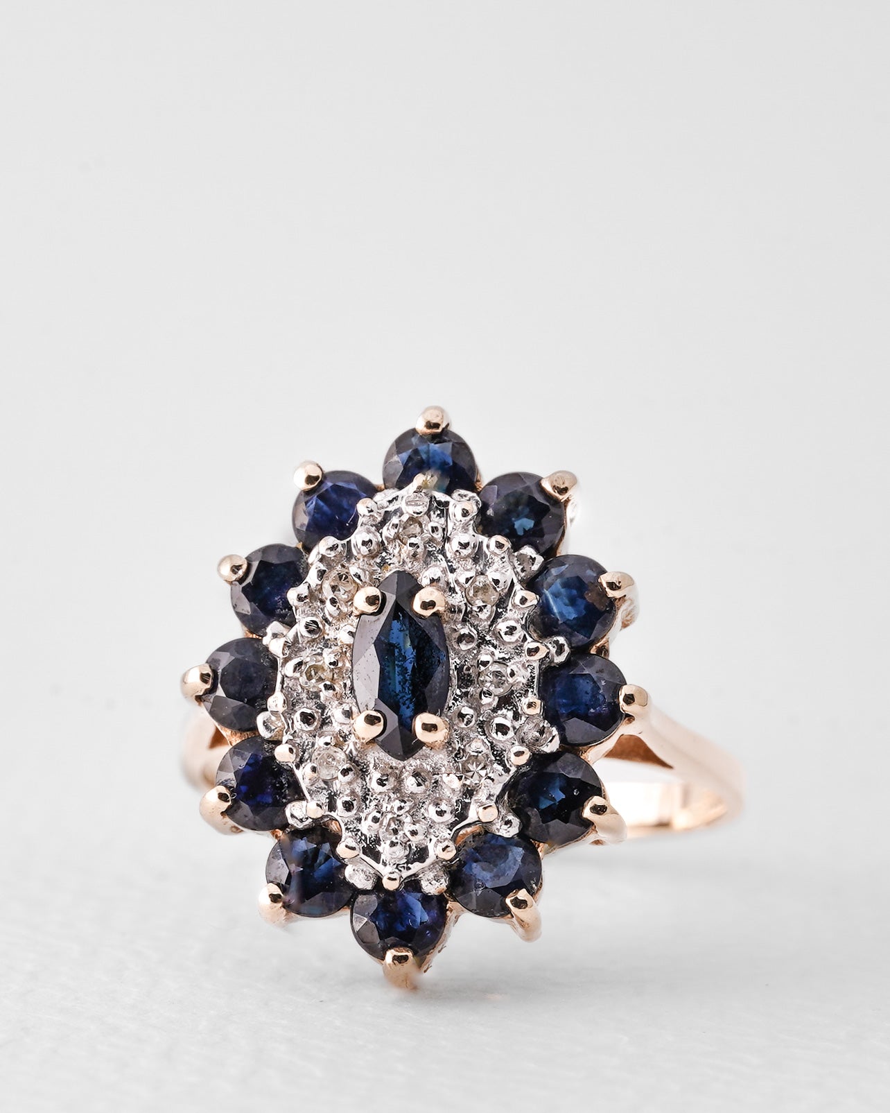Simone | Vintage Saffier & Diamant Cluster Ring