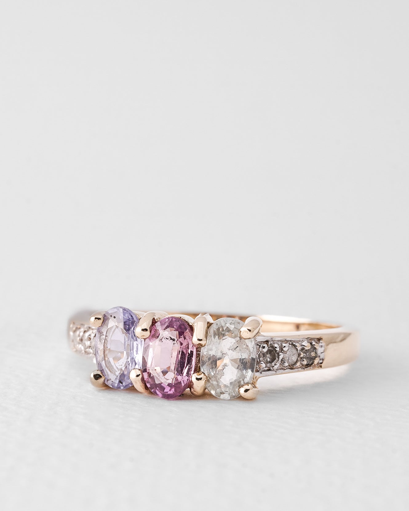 Mathilde | Vintage Meerkleurig Saffier & Diamant Driesteen Ring