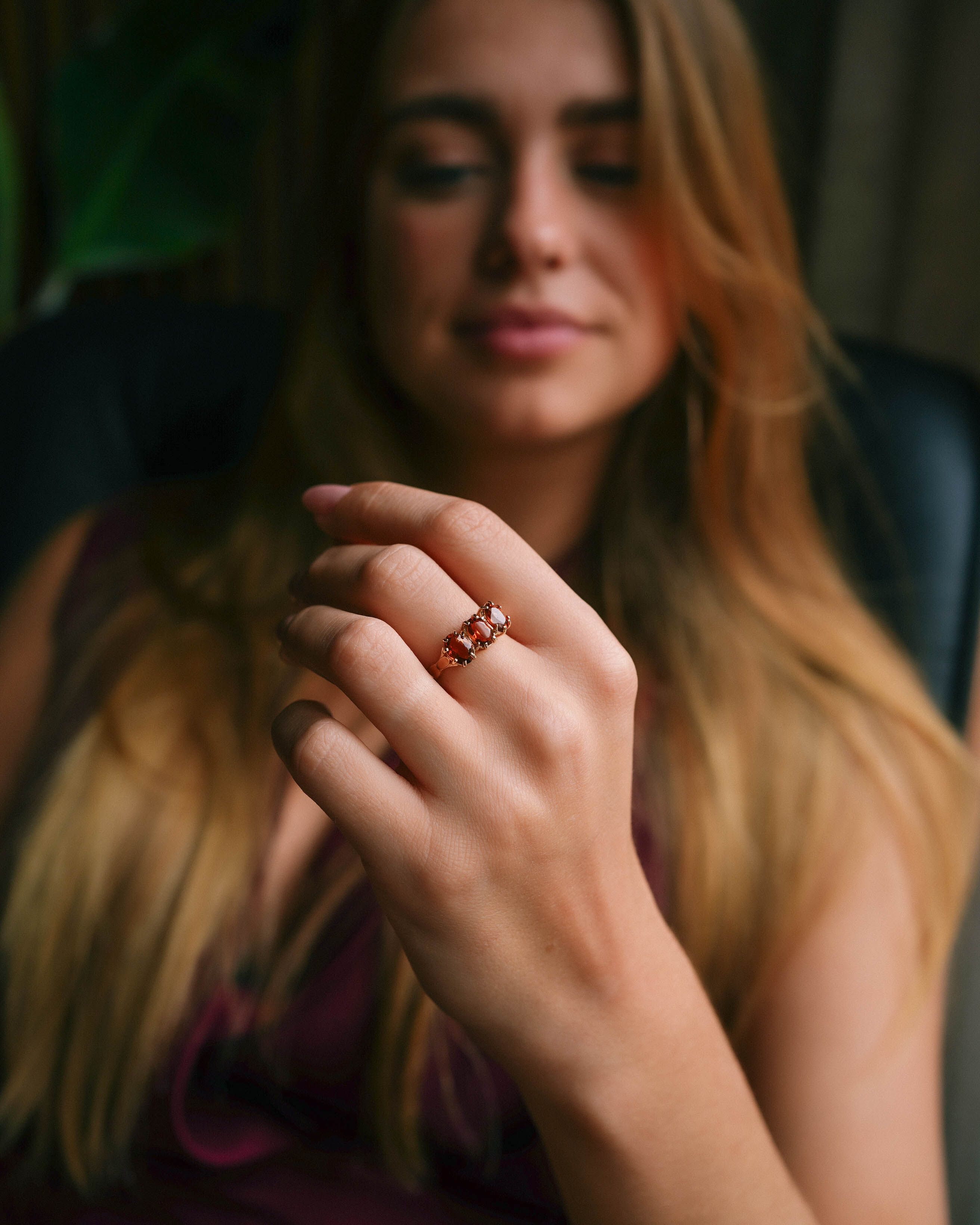 Giselle | Vintage Citrien Drie Steen Ring