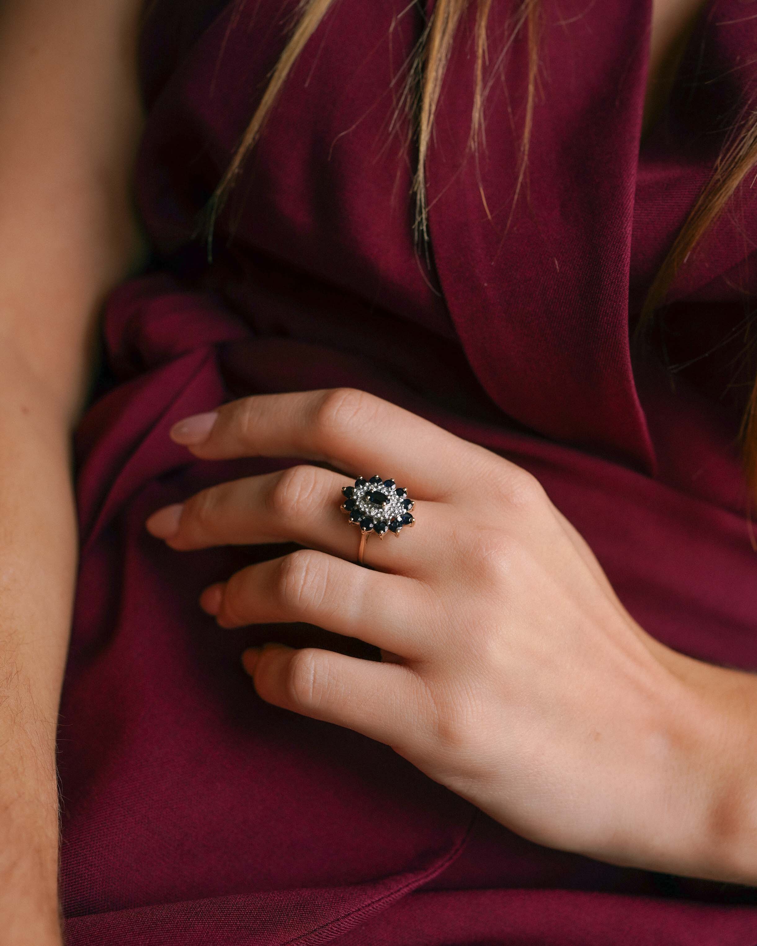 Simone | Vintage Saffier & Diamant Cluster Ring