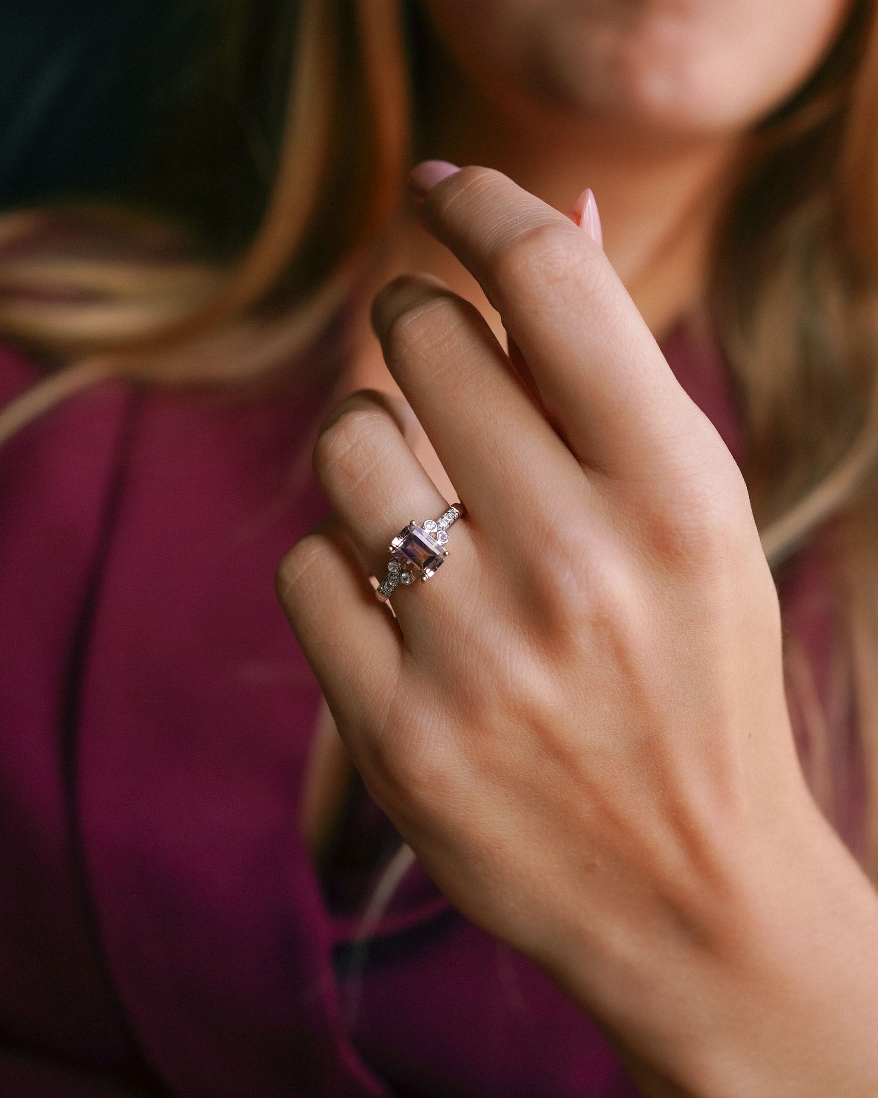 Esmé | Vintage Ametrien & Witte Saffier Cluster Ring