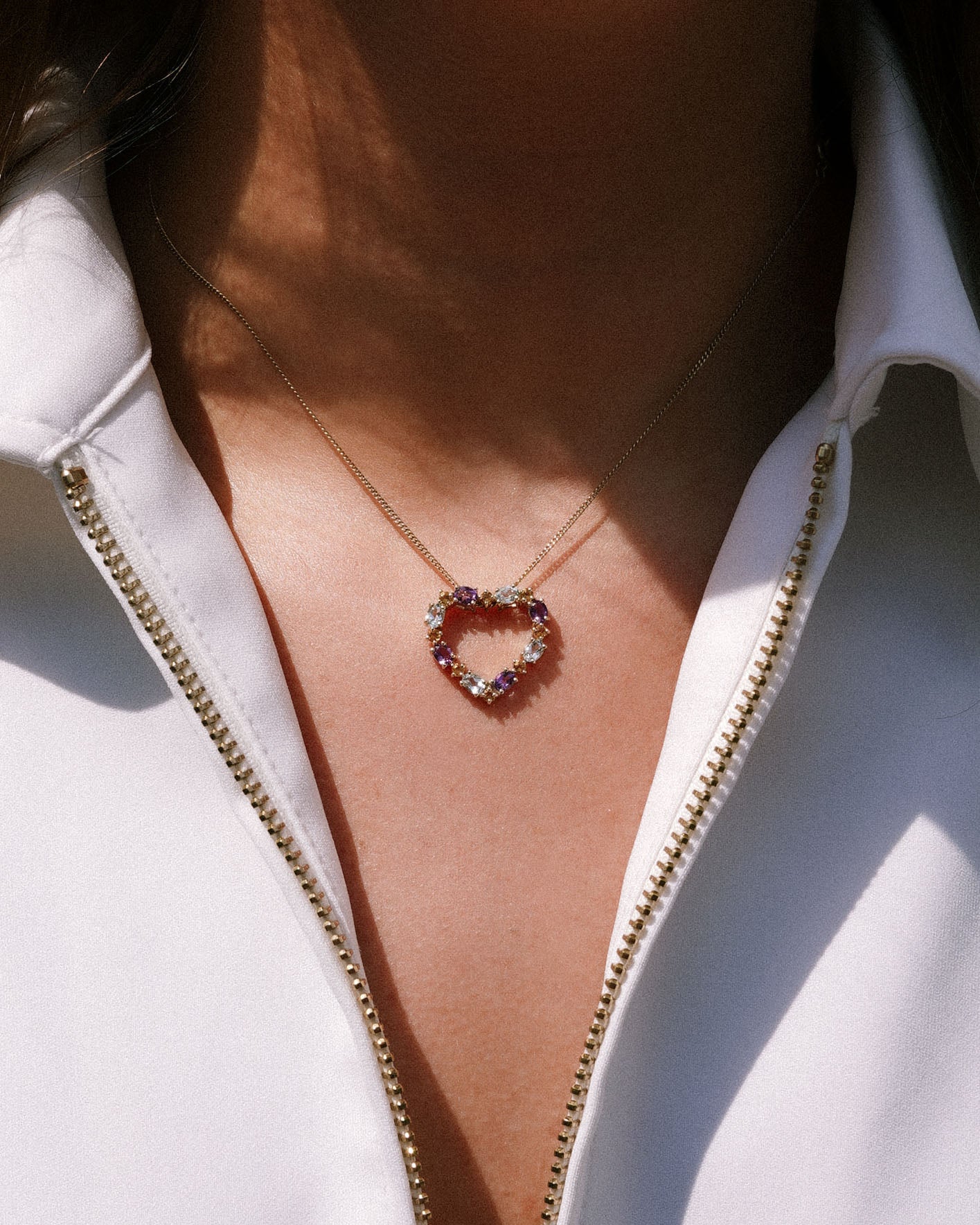Solène | Vintage Heart-Shaped Citrine, Amethyst & Topaz Pendant
