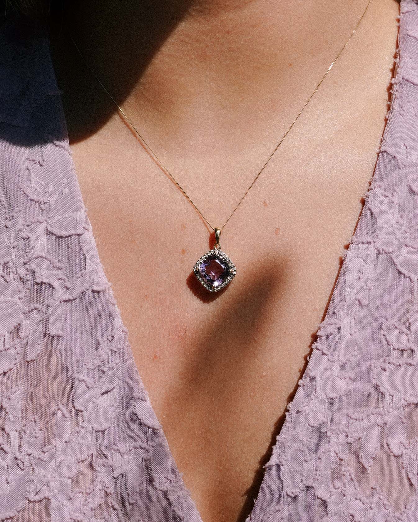 Yuna | Vintage Amethyst & Diamond Pendant