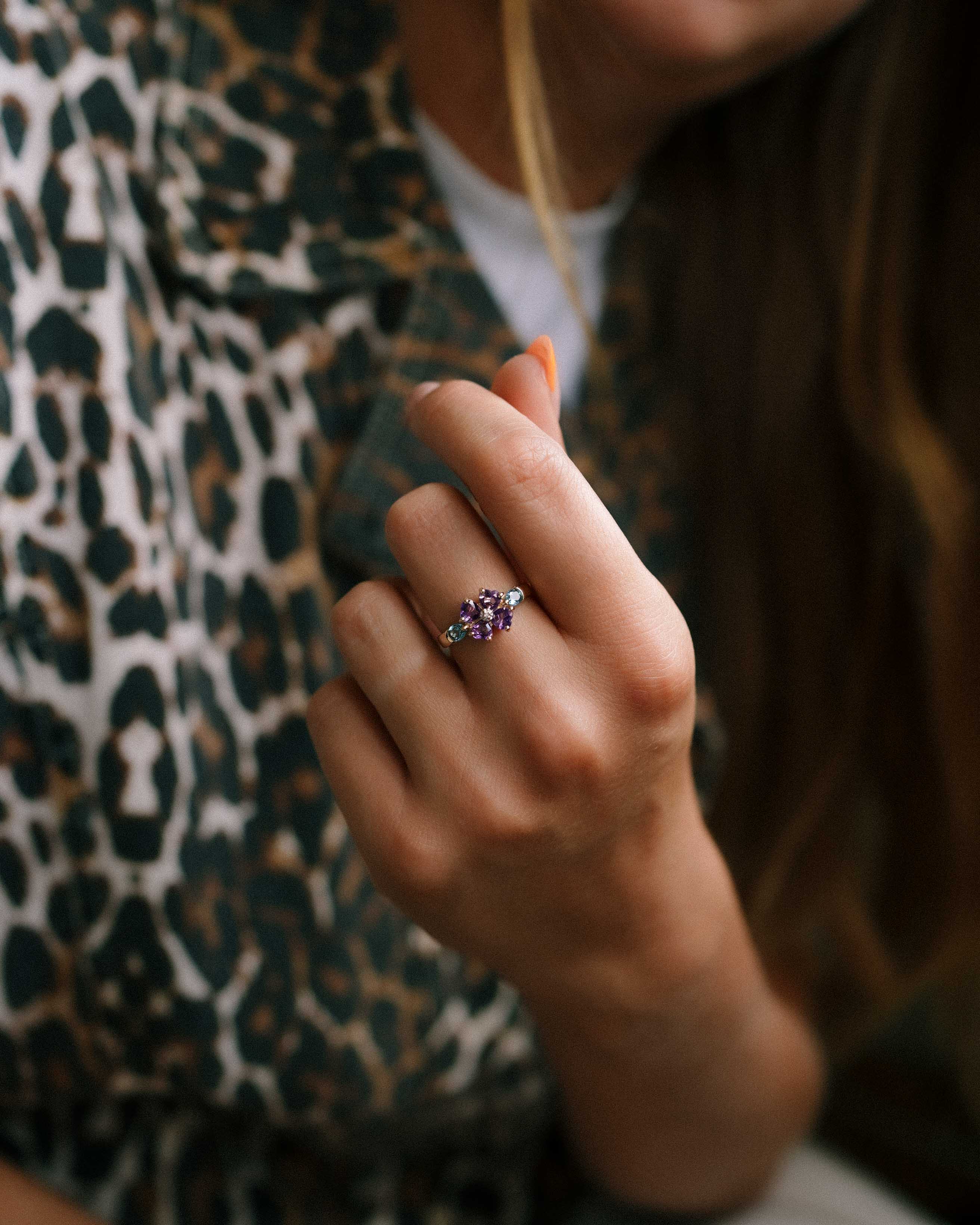 Alix | Vintage Amethyst, Topaz & Diamond Flower Ring