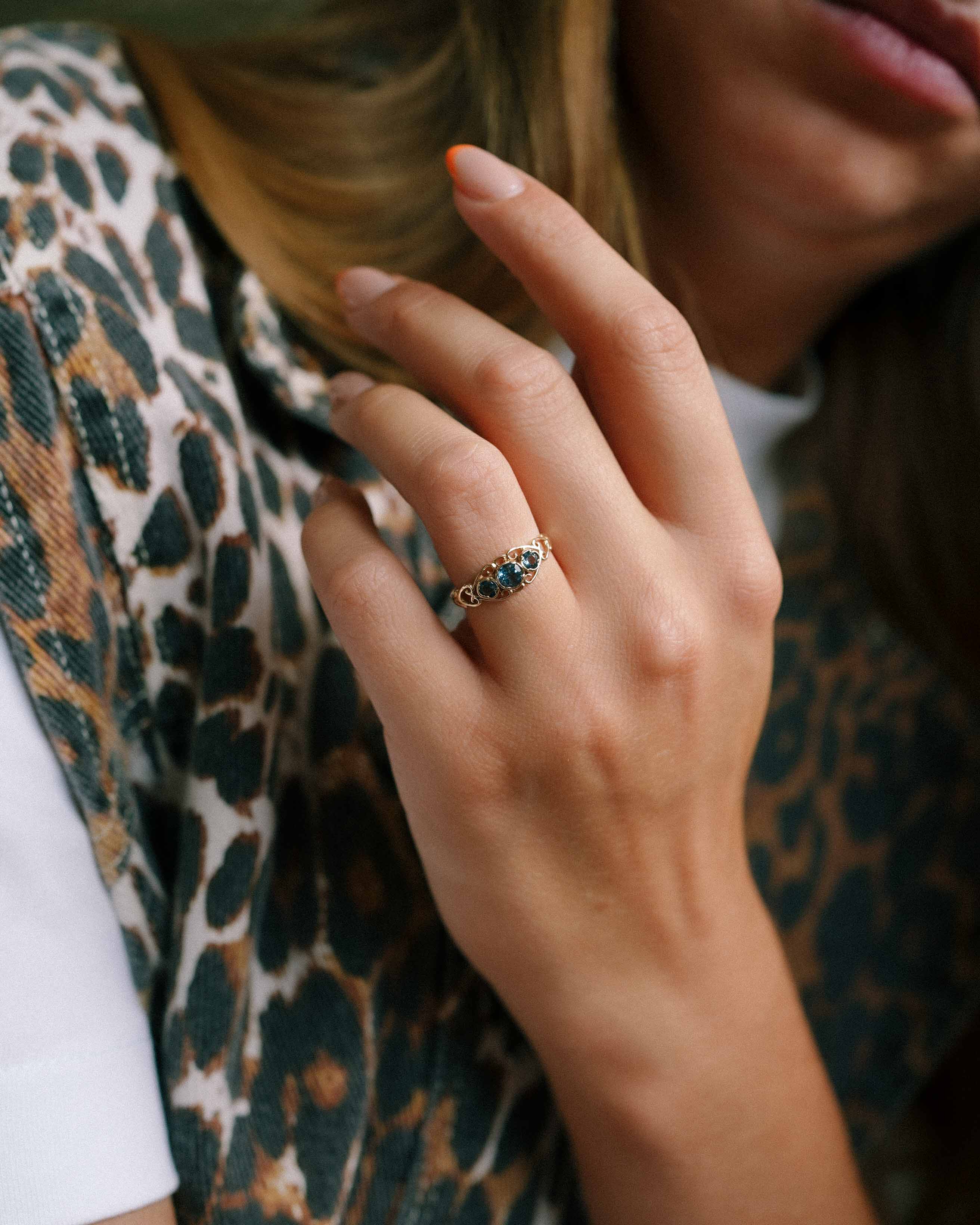 Anya | Vintage Blue Topaz Tripstone Ring