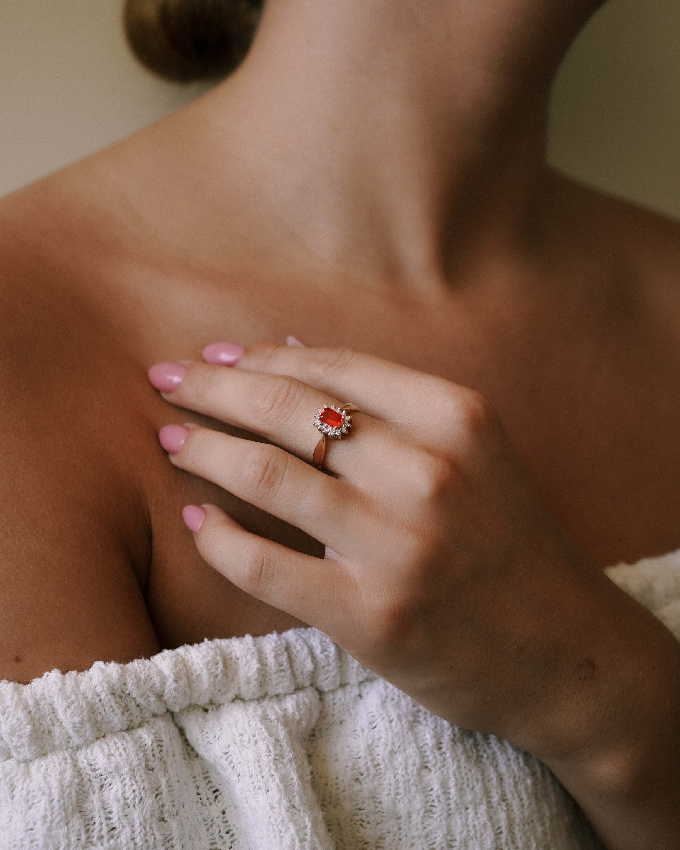 Meva | Vintage Fire Opal & Diamond Ring
