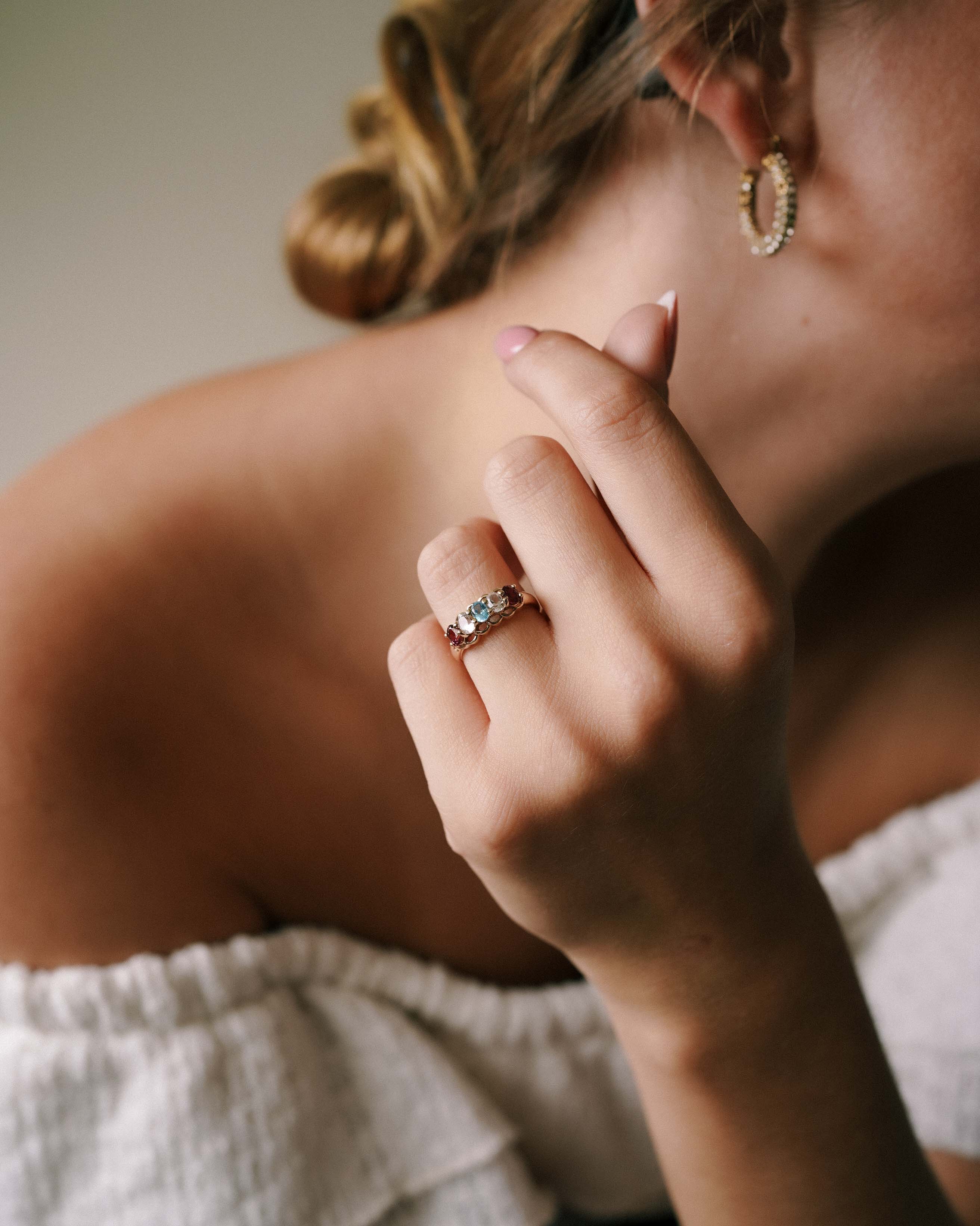Leya | Vintage White, Blue & Rose Tourmaline Ring
