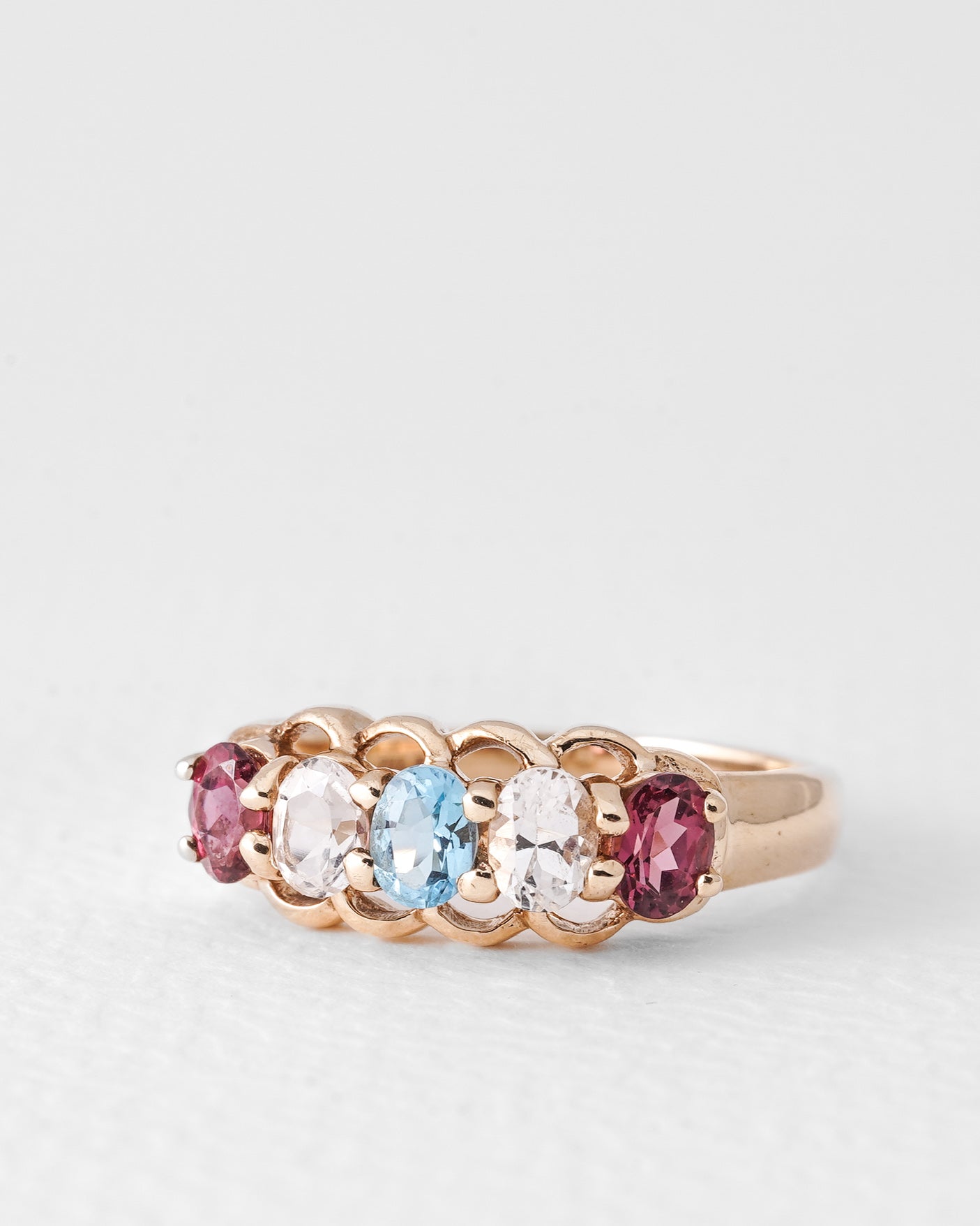 Leya | Vintage White, Blue & Rose Tourmaline Ring