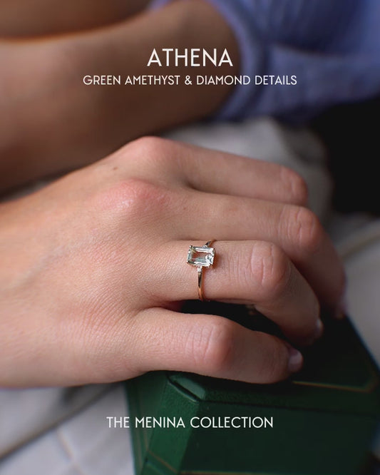 Athena | 9K & 14K Green Amethyst & Diamond Details