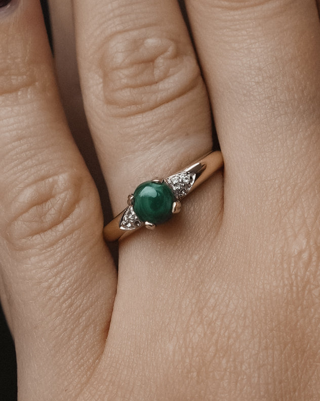 Malvera | Vintage Malachiet Solitaire & Diamant Details Ring