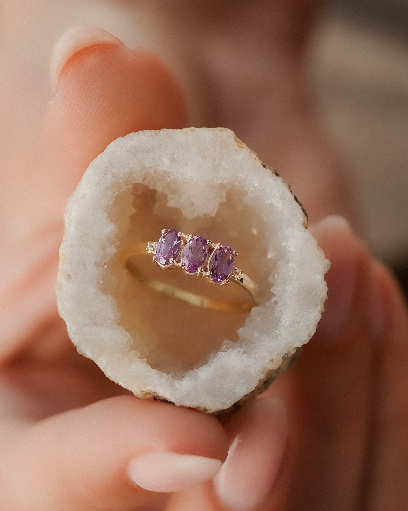 Julie | Triple Amethist & Diamant Ring