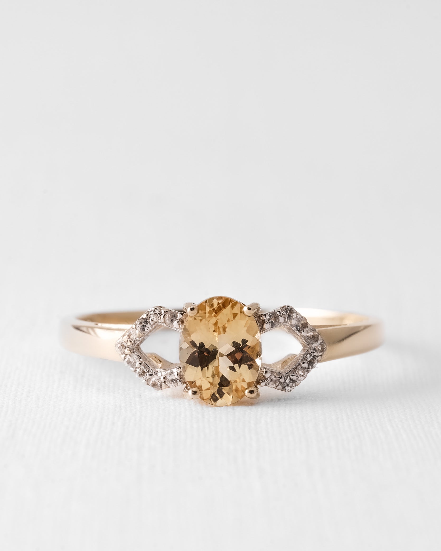 Aveline | Vintage Citrien & Witte Saffier Dress Ring